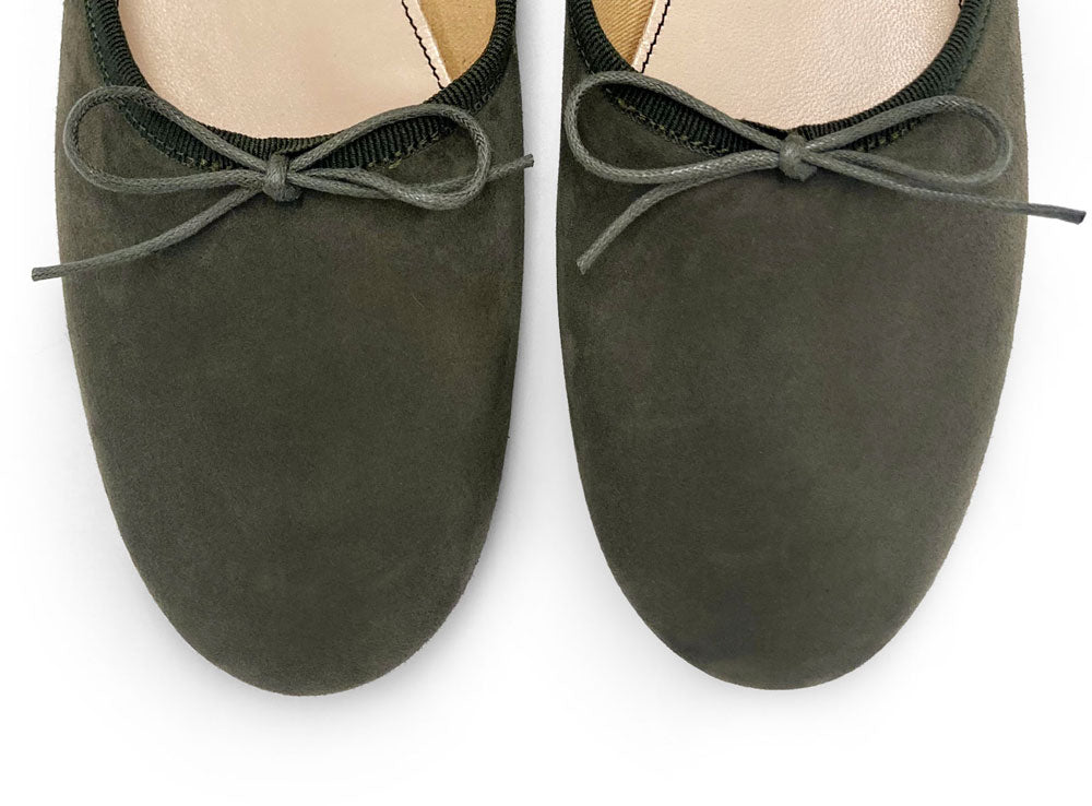 Women's olive green suede "glove shoes" ballet flats