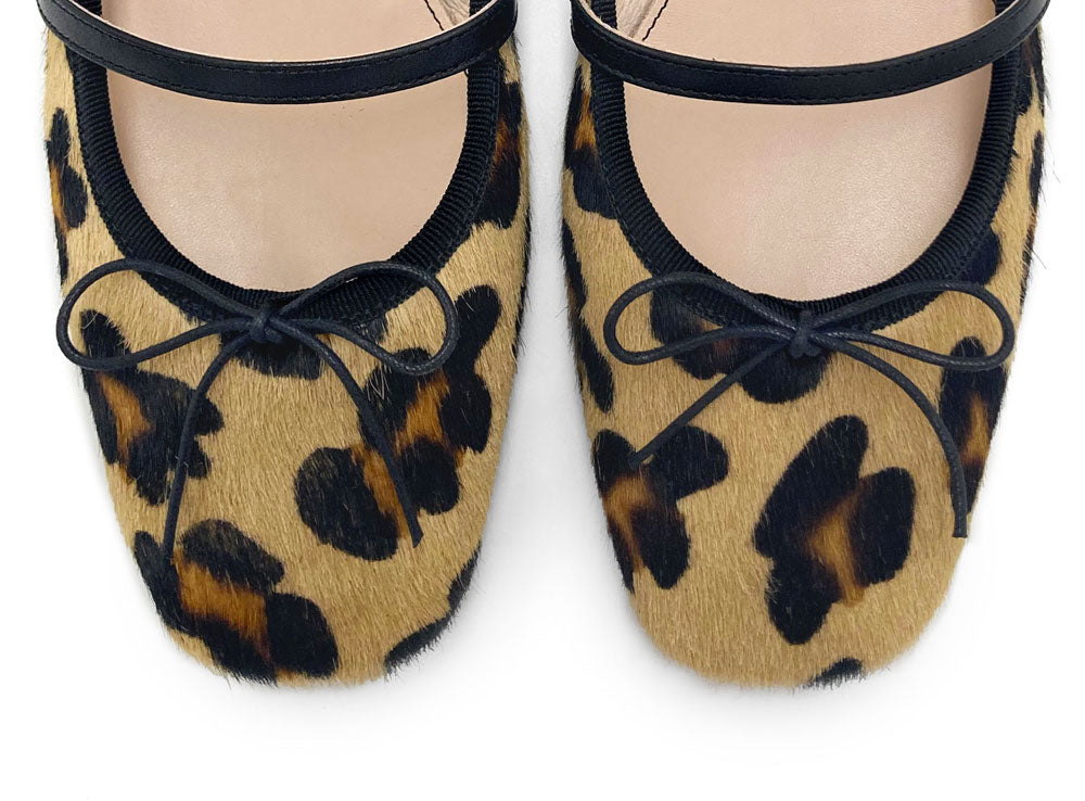 Animalier calf hair ballet flats with strap