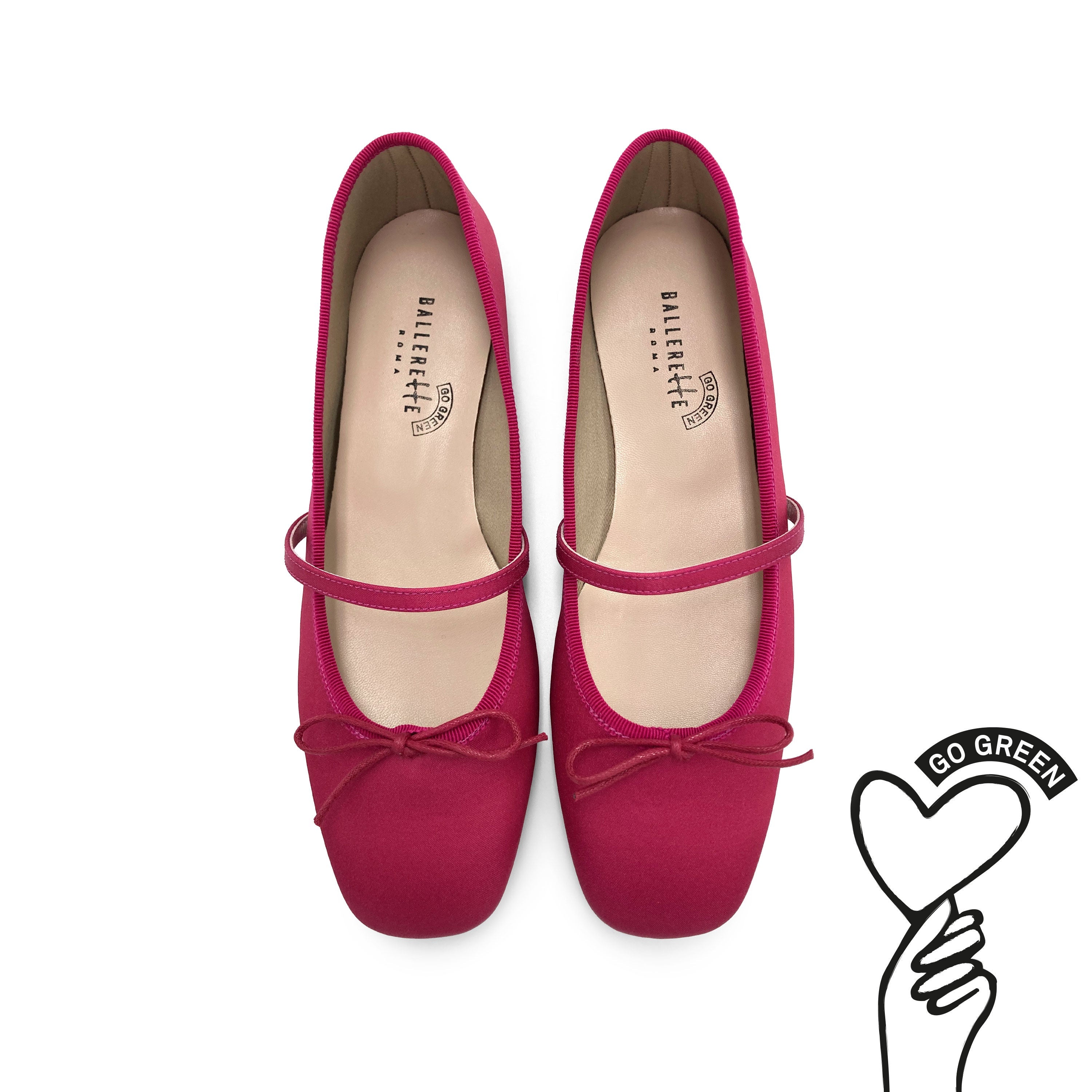 TT Go Green Collection fuchsia satin Mary Jane ballet flats in eco fabric