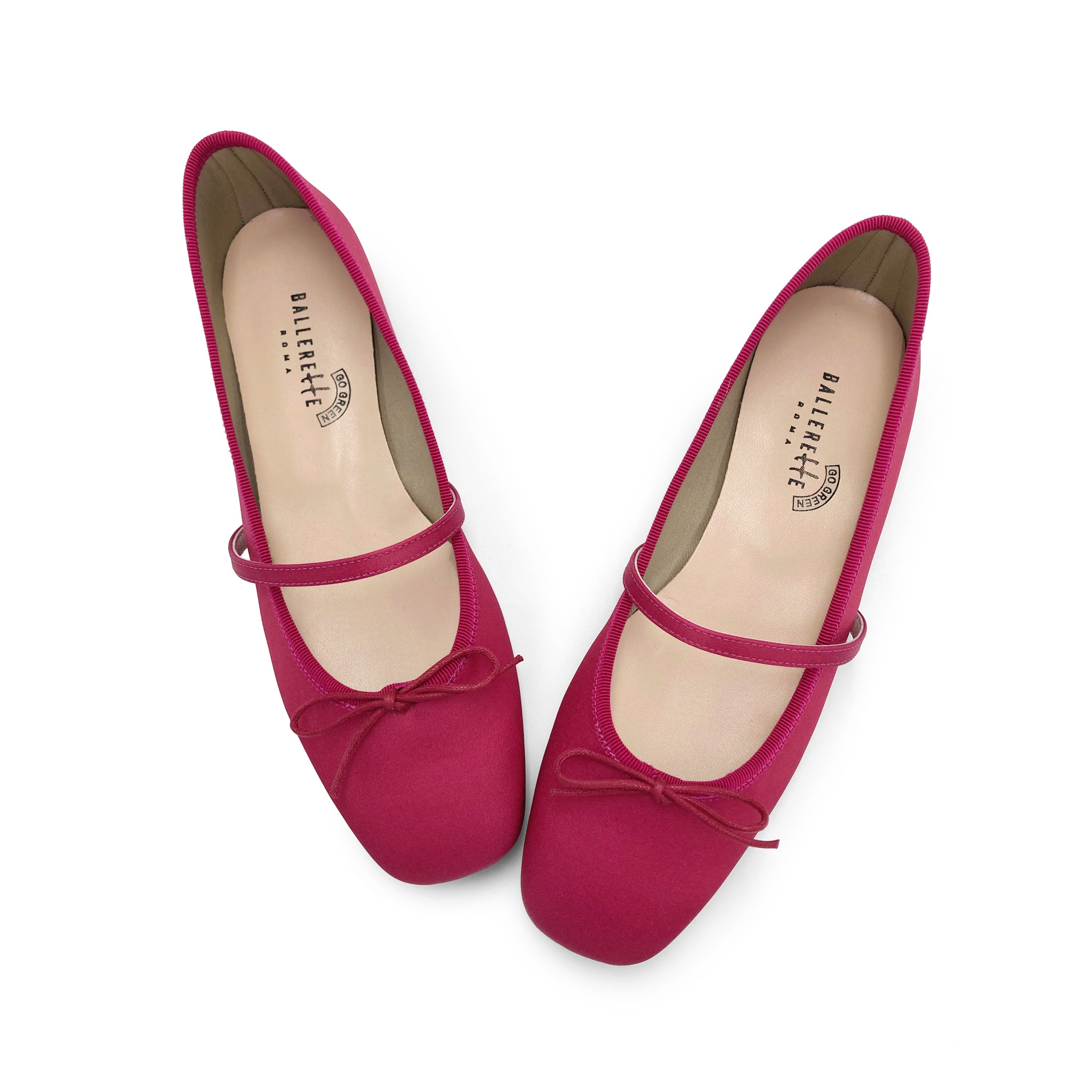 TT Go Green Collection fuchsia satin Mary Jane ballet flats in eco fabric