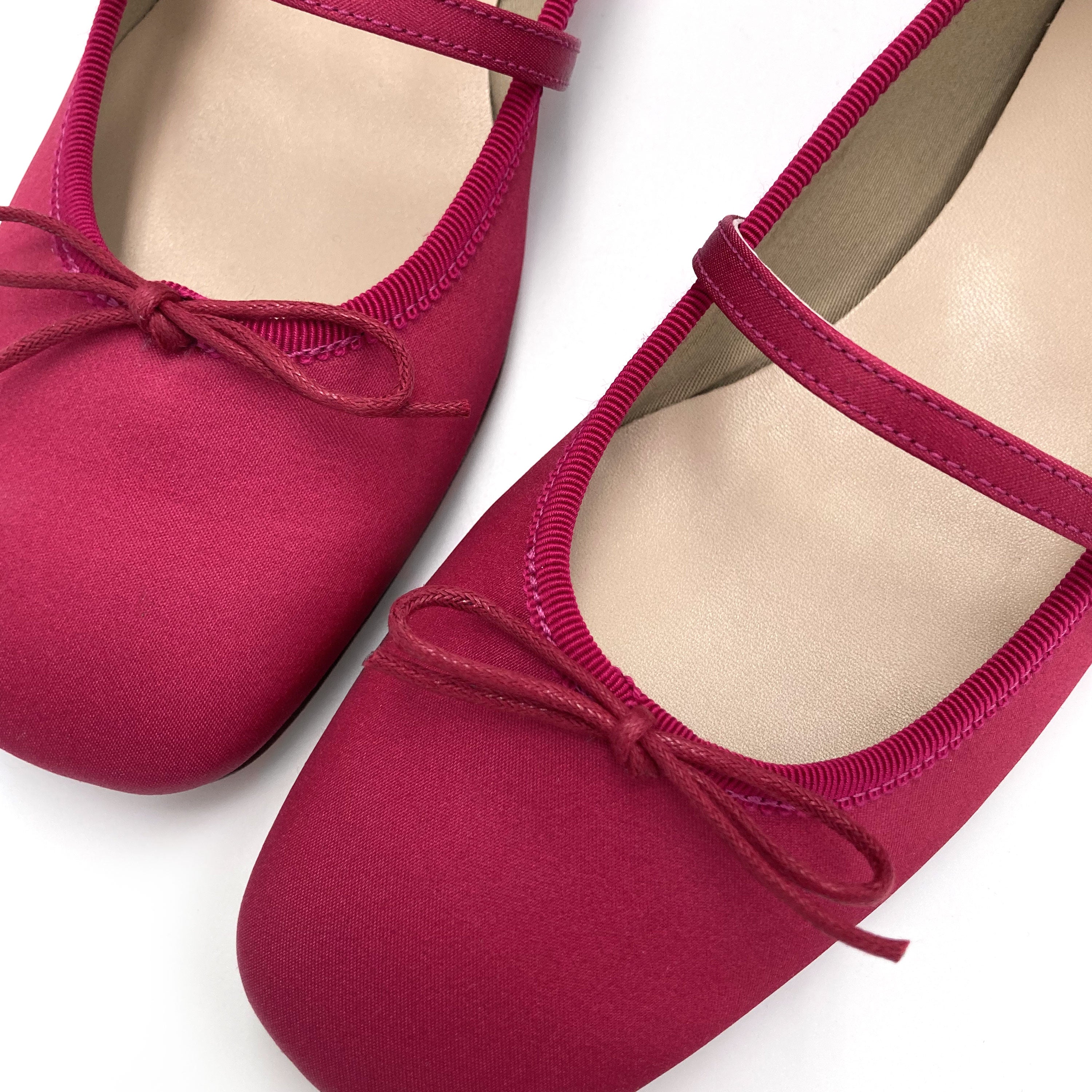 TT Go Green Collection fuchsia satin Mary Jane ballet flats in eco fabric