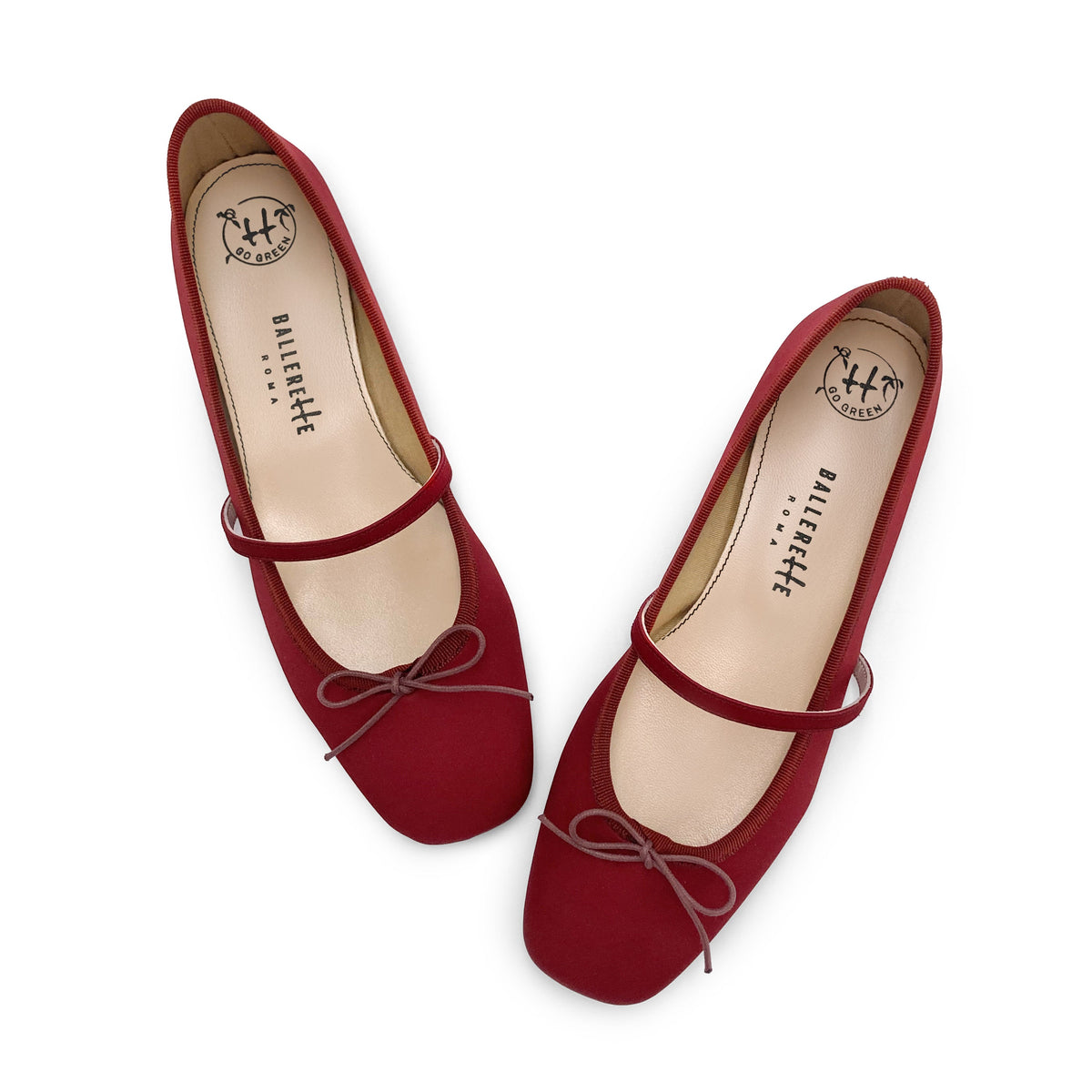 TT Go Green Collection red satin Mary Jane ballet flats in eco fabric