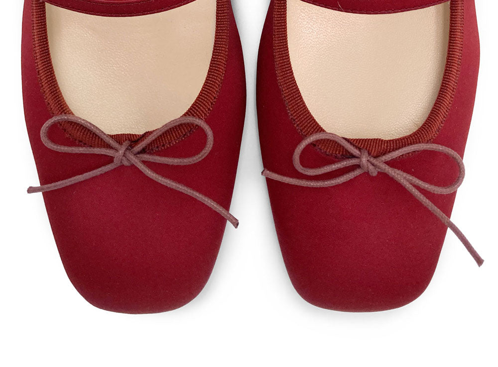 TT Go Green Collection red satin Mary Jane ballet flats in eco fabric