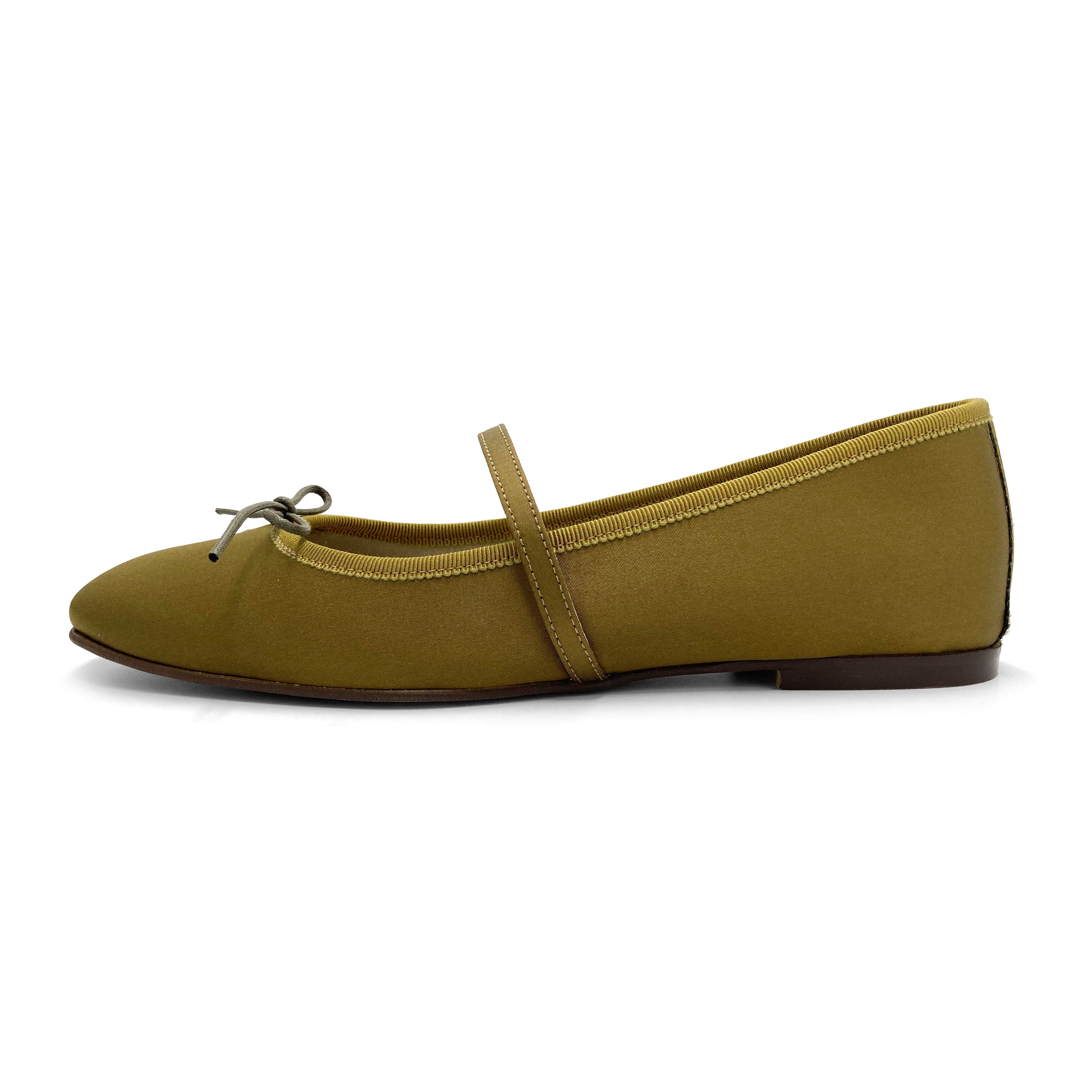 TT Go Green Collection mustard-brown satin Mary Jane ballet flats in eco fabric