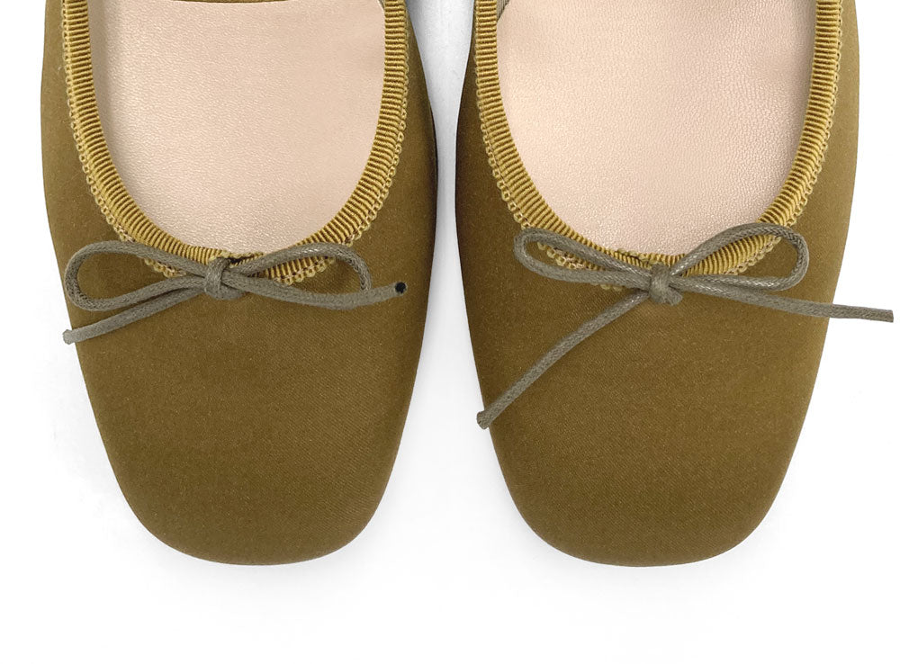TT Go Green Collection mustard-brown satin Mary Jane ballet flats in eco fabric