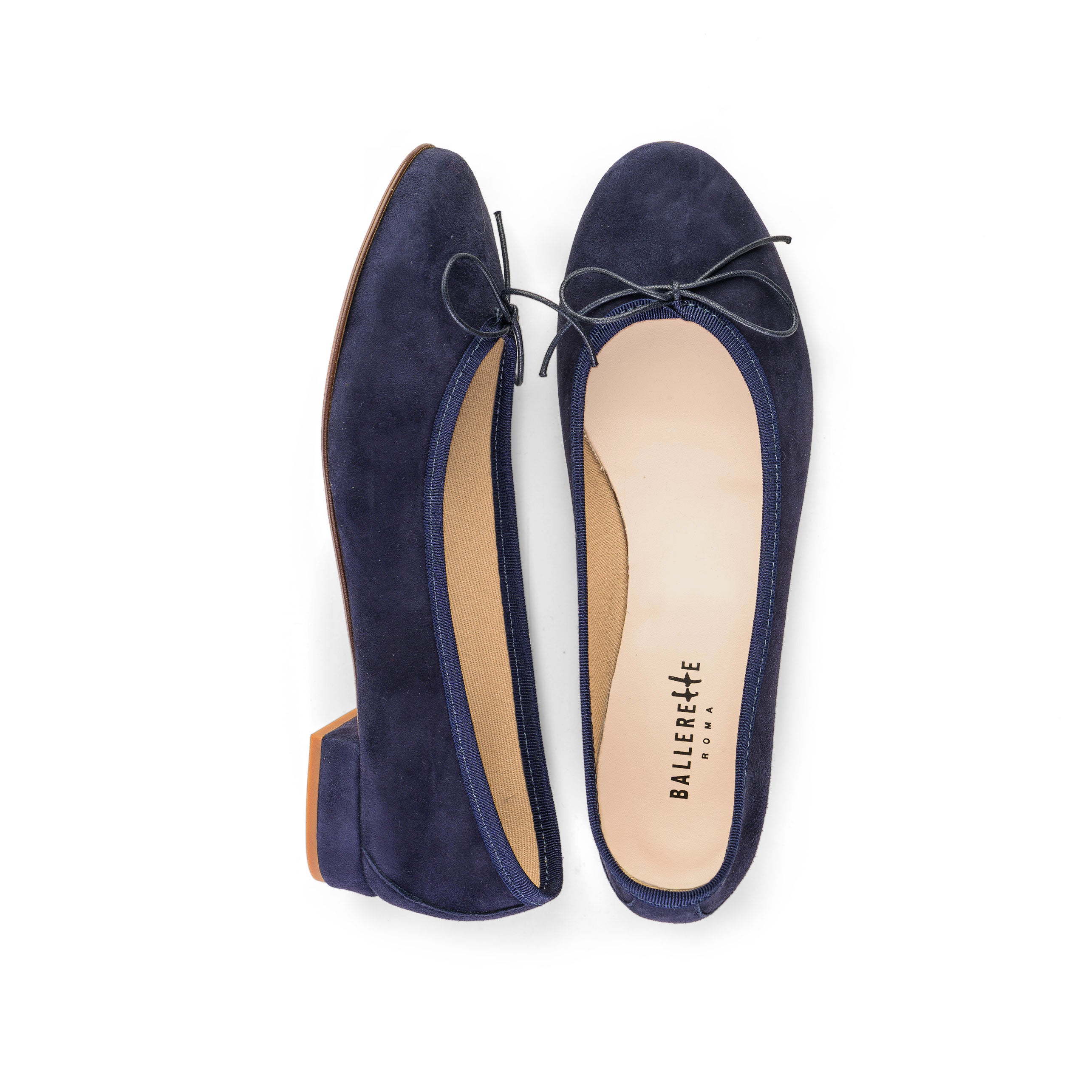 Blue suede medium heel ballet flats