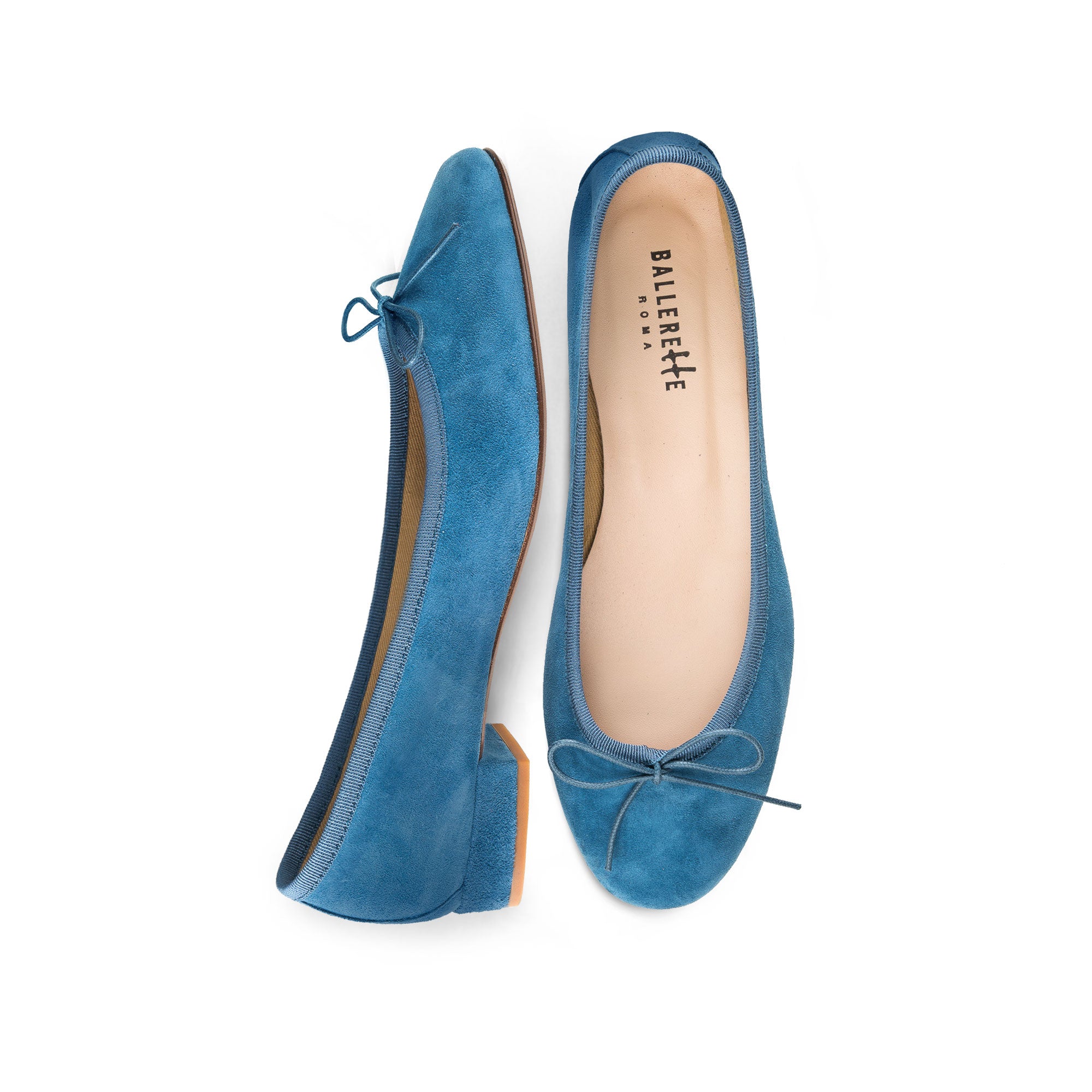 Cerulean suede little heel ballerinas