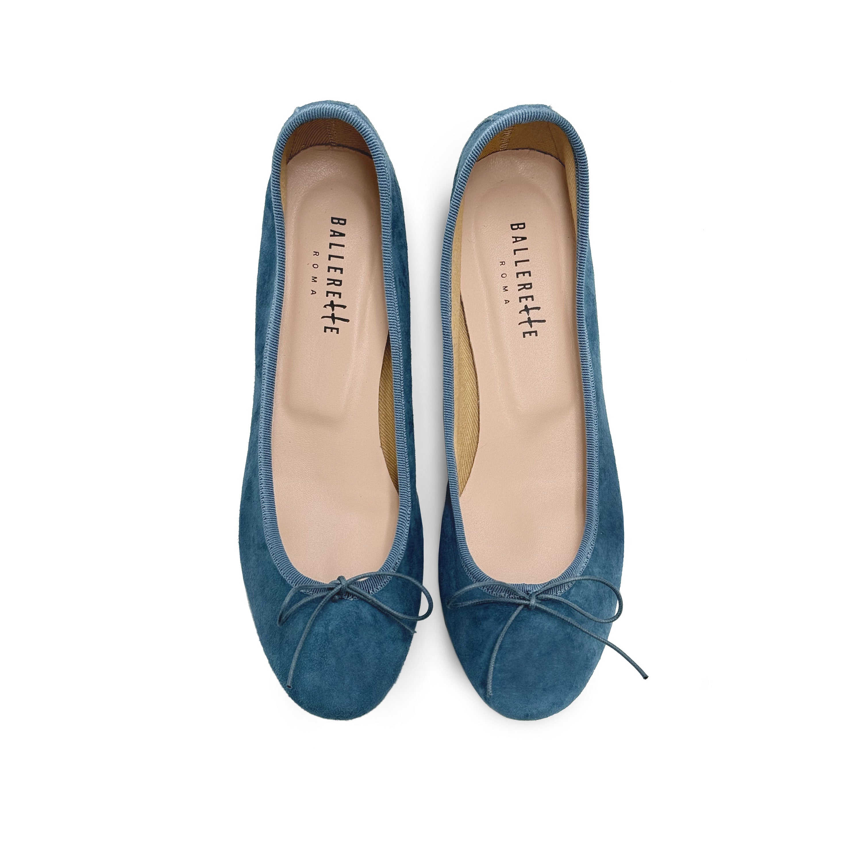 Cerulean suede little heel ballerinas