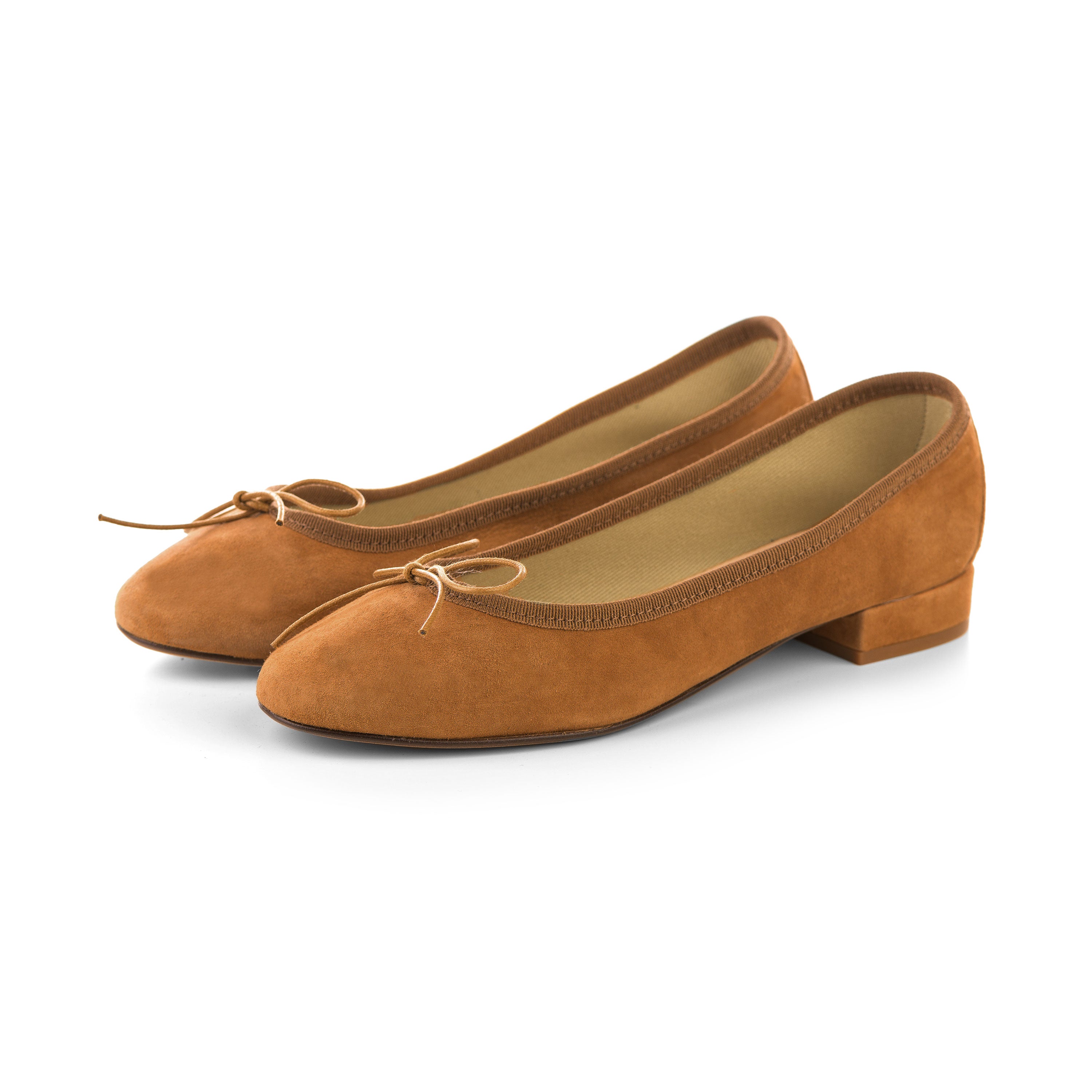 Tan suede medium heel ballet flats