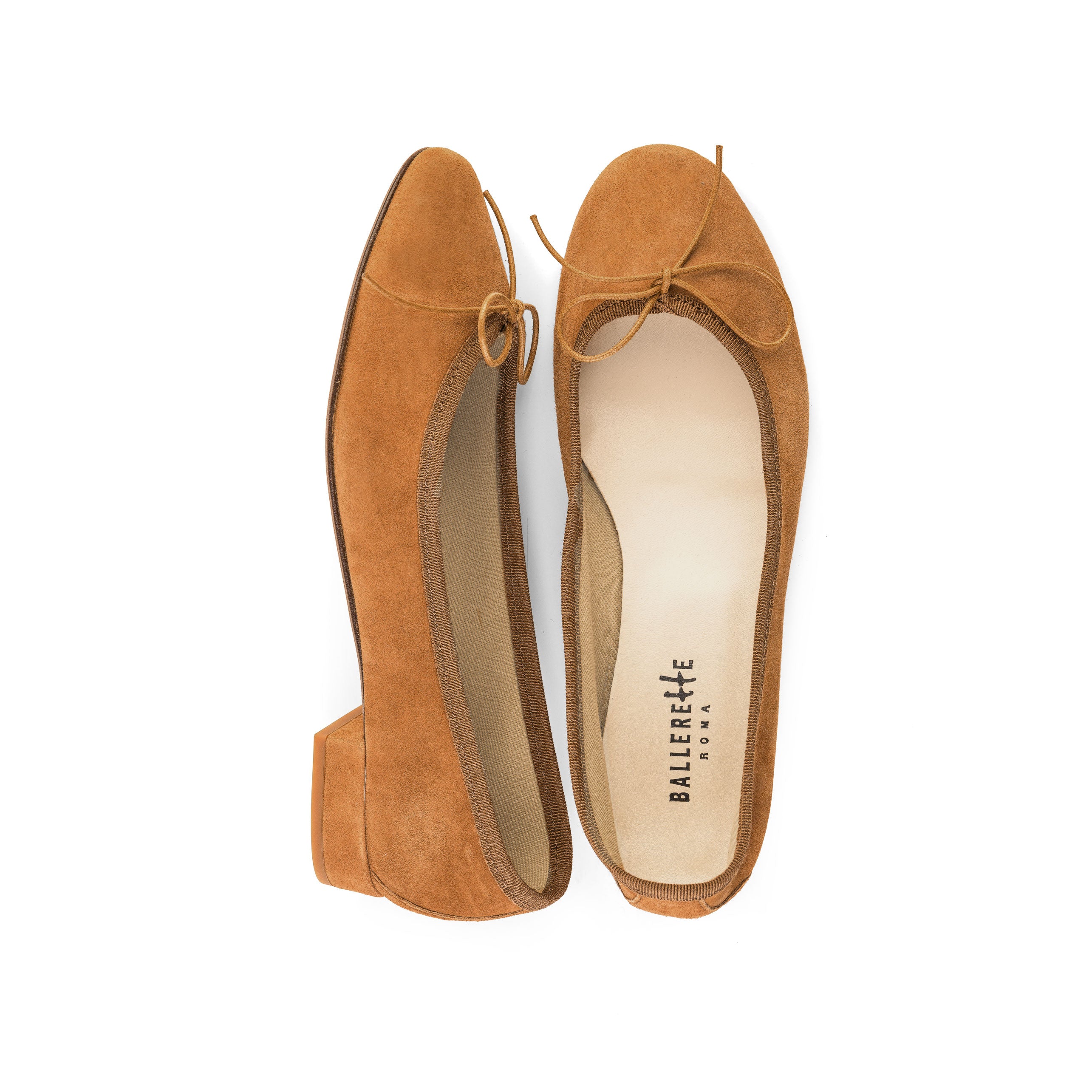 Tan suede medium heel ballet flats