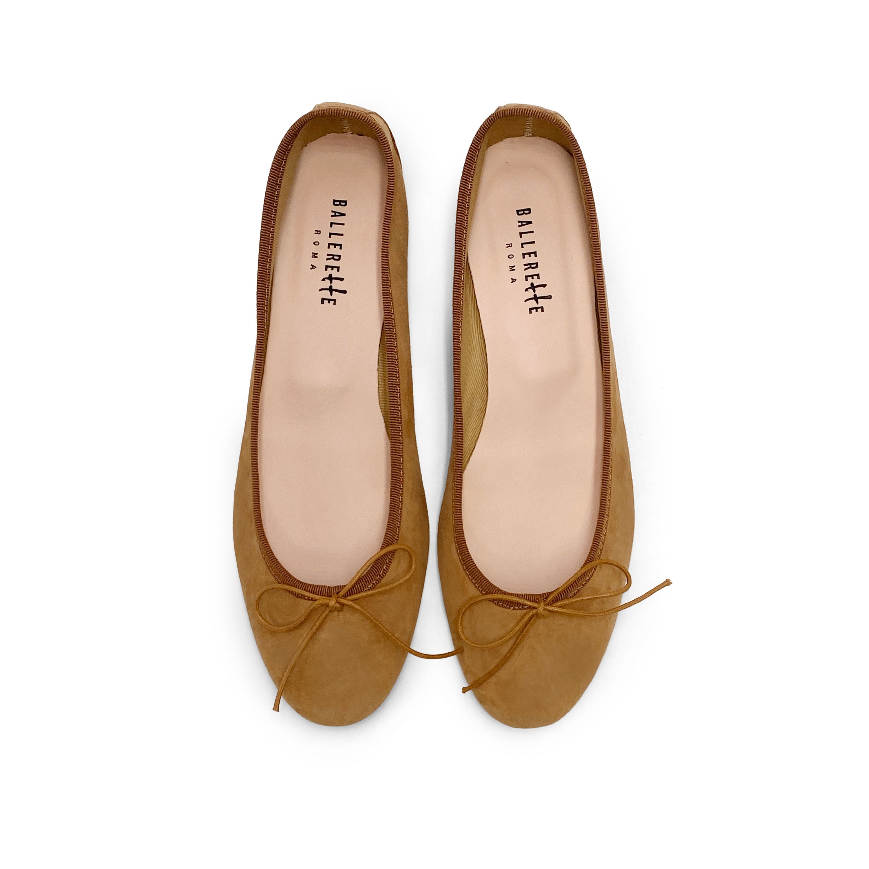 Tan suede medium heel ballet flats