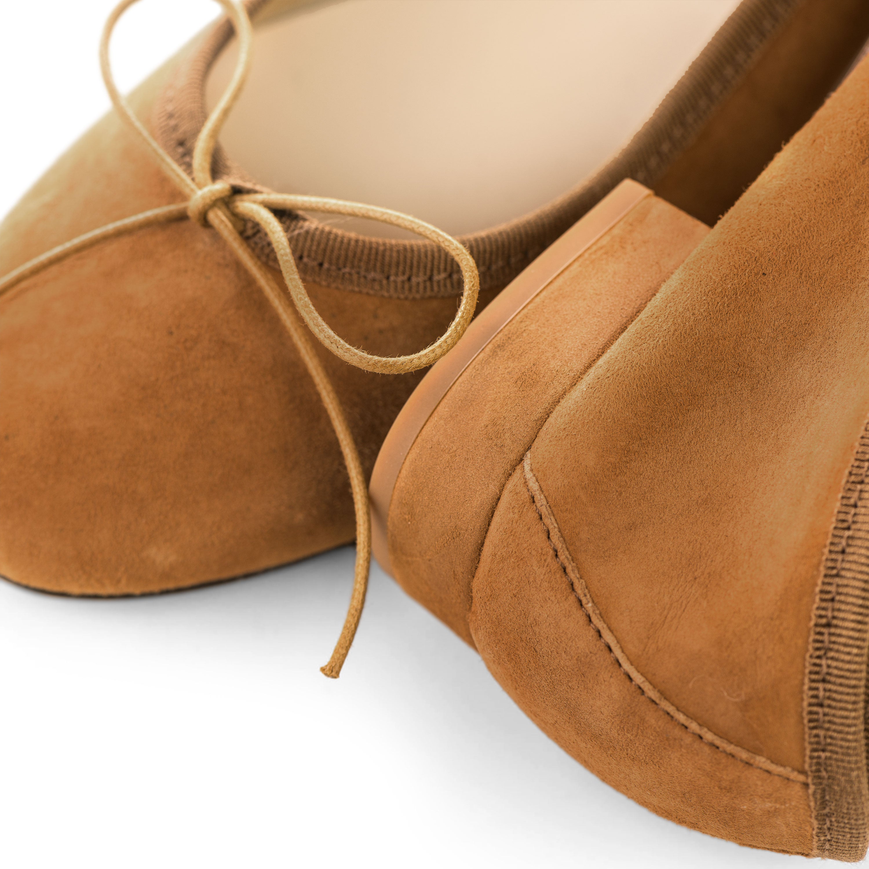 Tan suede medium heel ballet flats