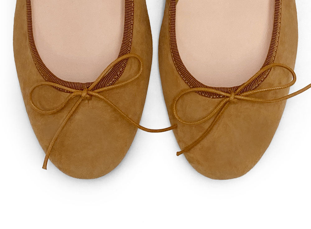 Tan suede medium heel ballet flats