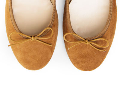 Tan suede medium heel ballet flats