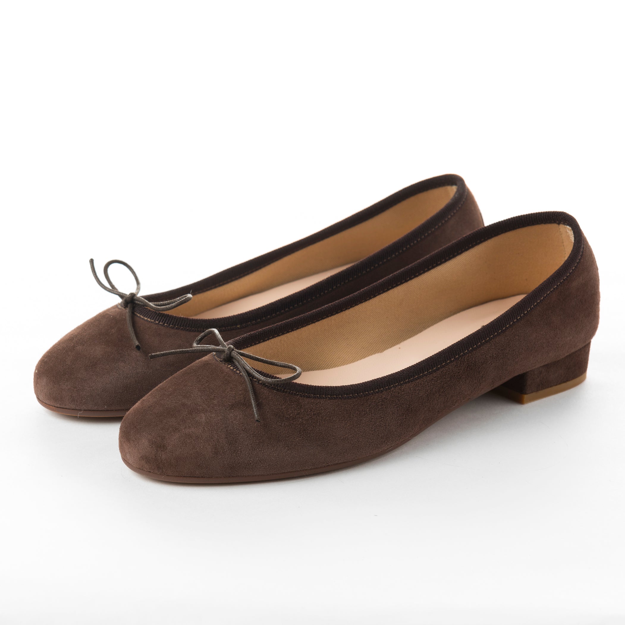 Dark brown suede medium heel ballet flats