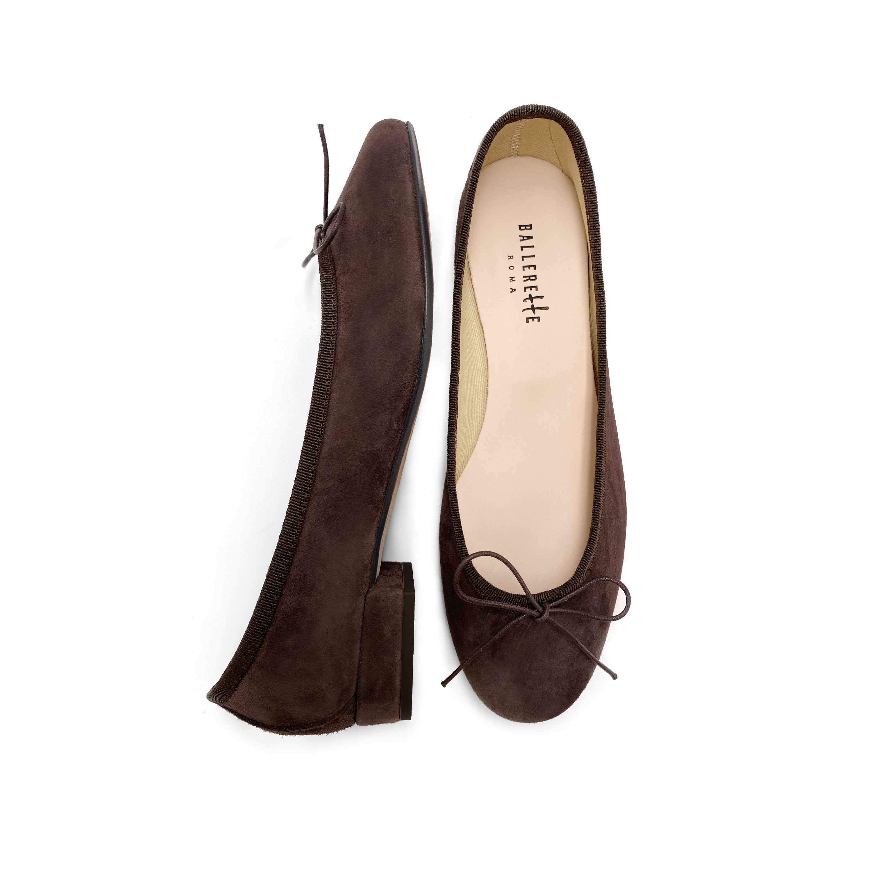 Dark brown suede medium heel ballet flats