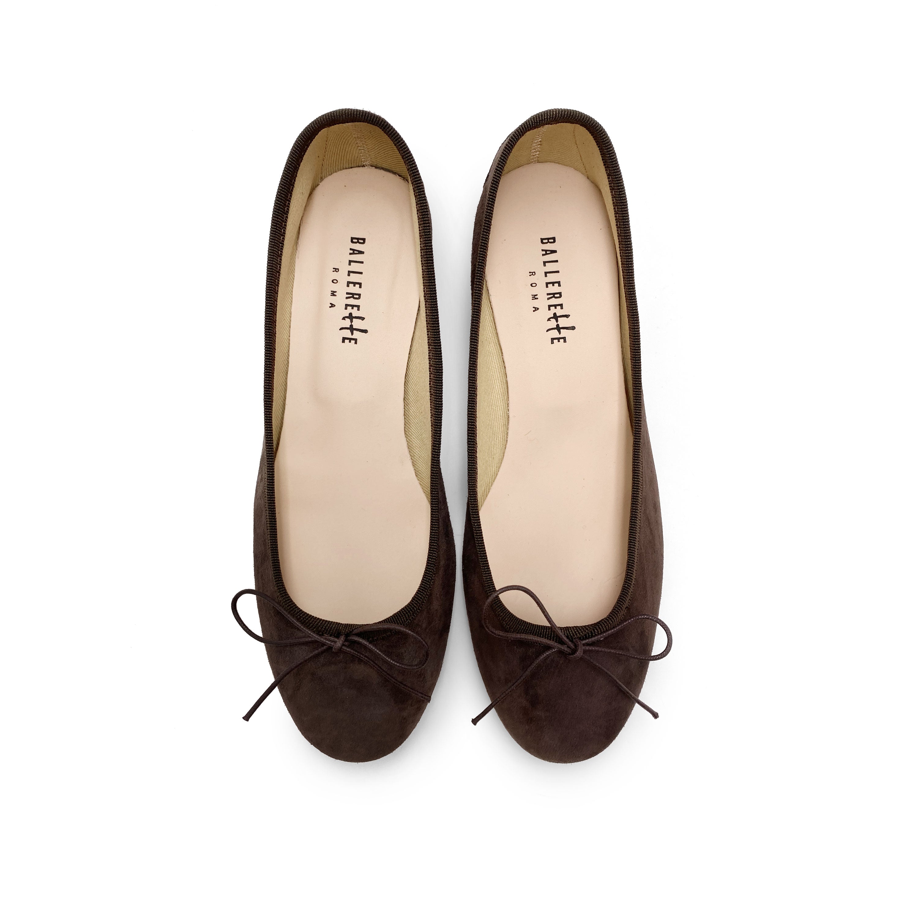Dark brown suede medium heel ballet flats