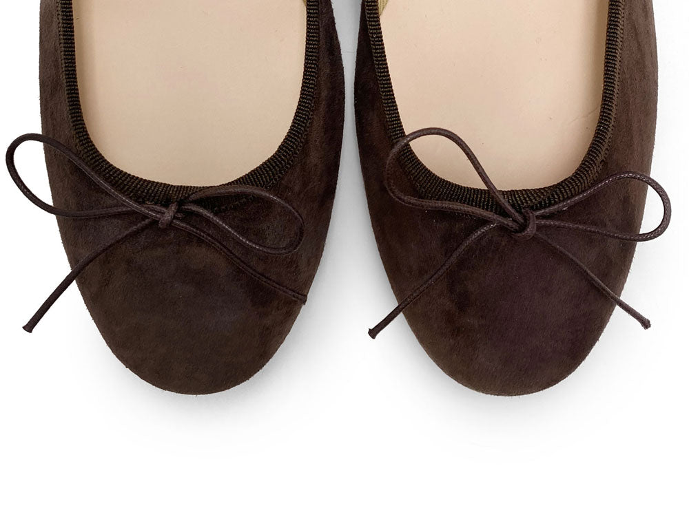 Dark brown suede medium heel ballet flats