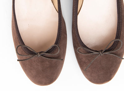 Dark brown suede medium heel ballet flats