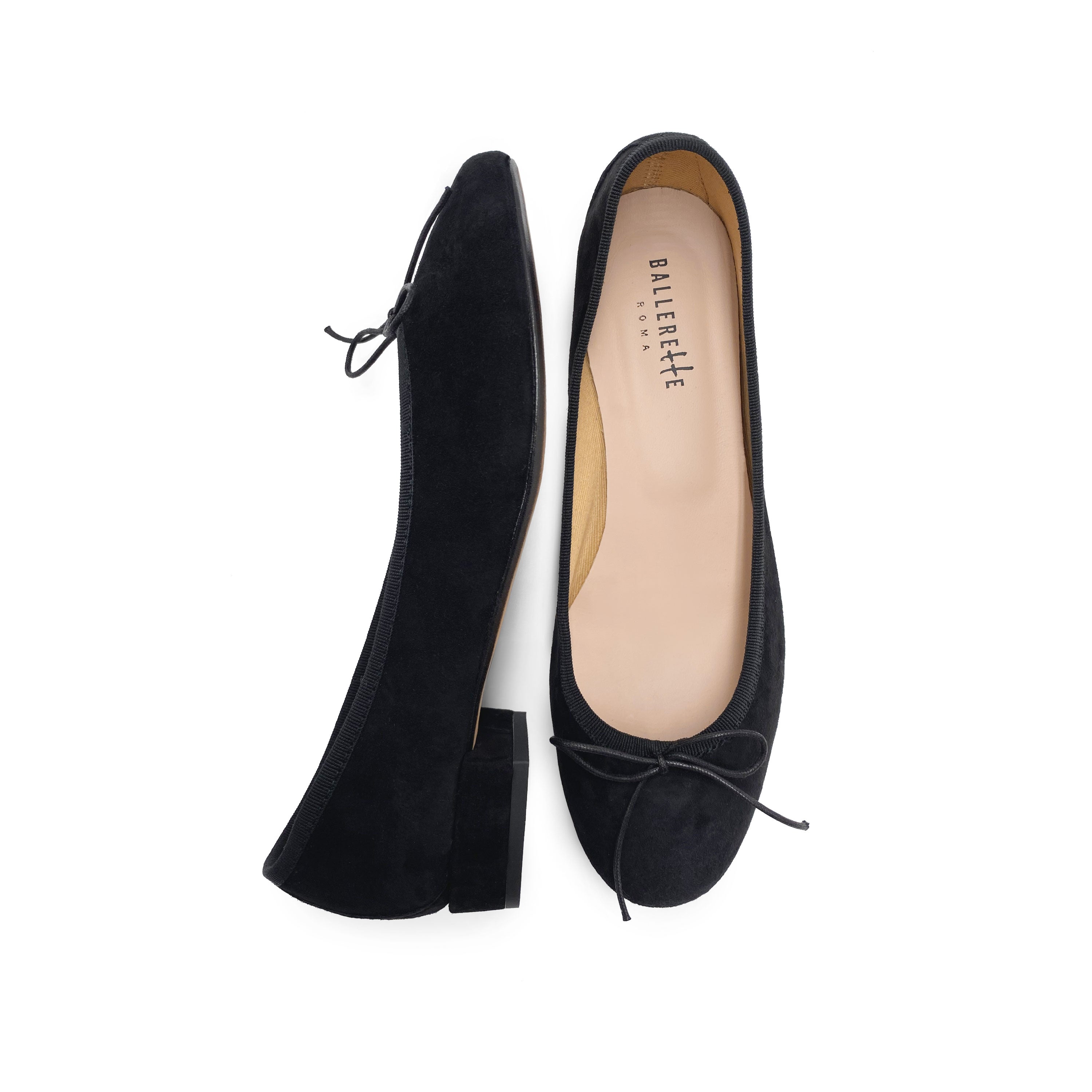 Black suede little heel ballet flats