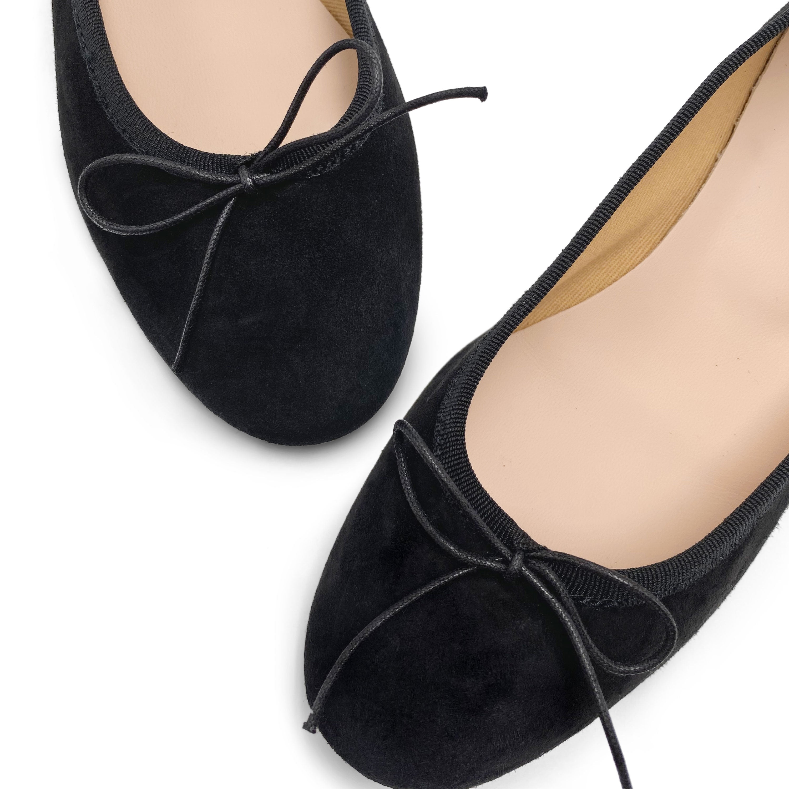 Black suede little heel ballet flats