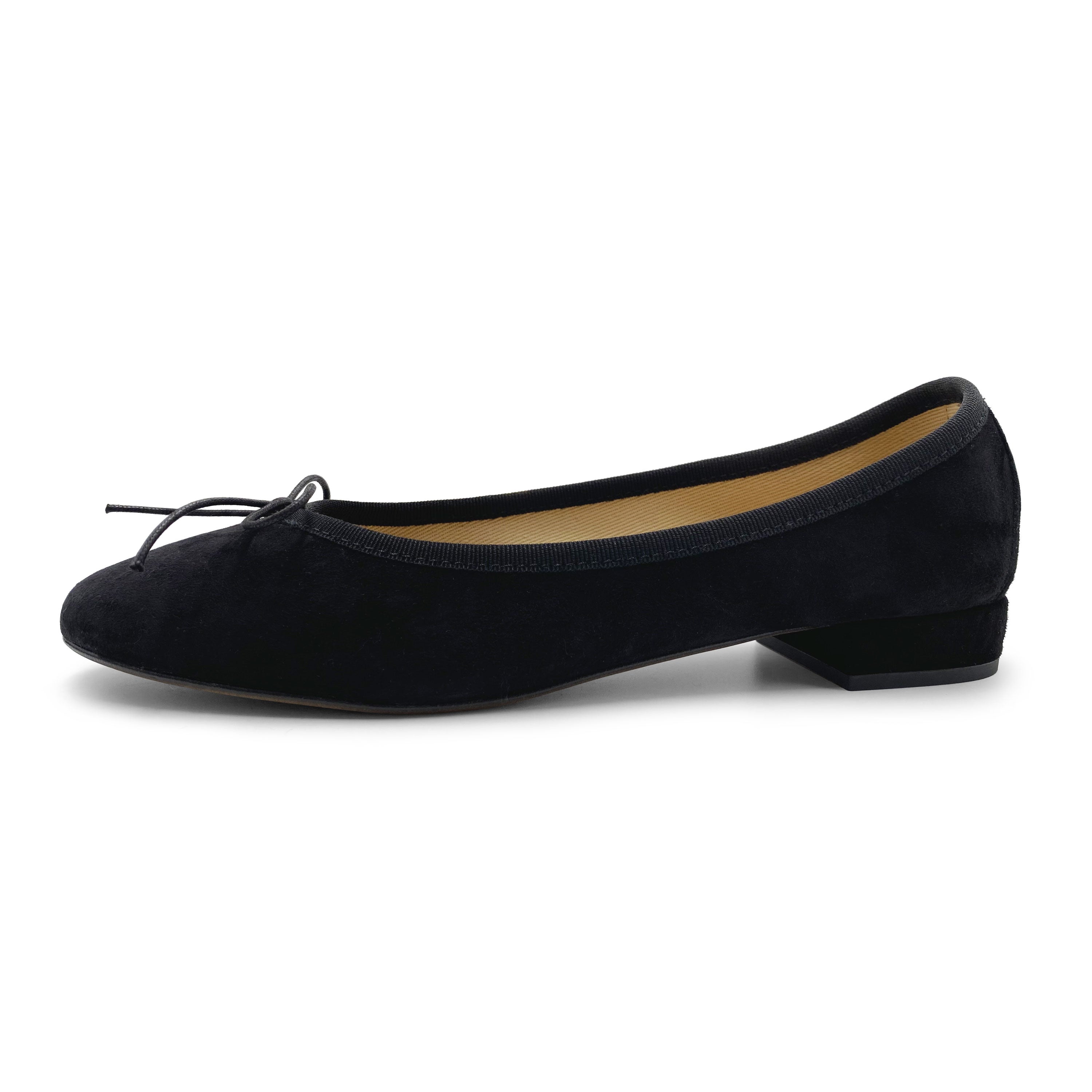 Black suede little heel ballet flats