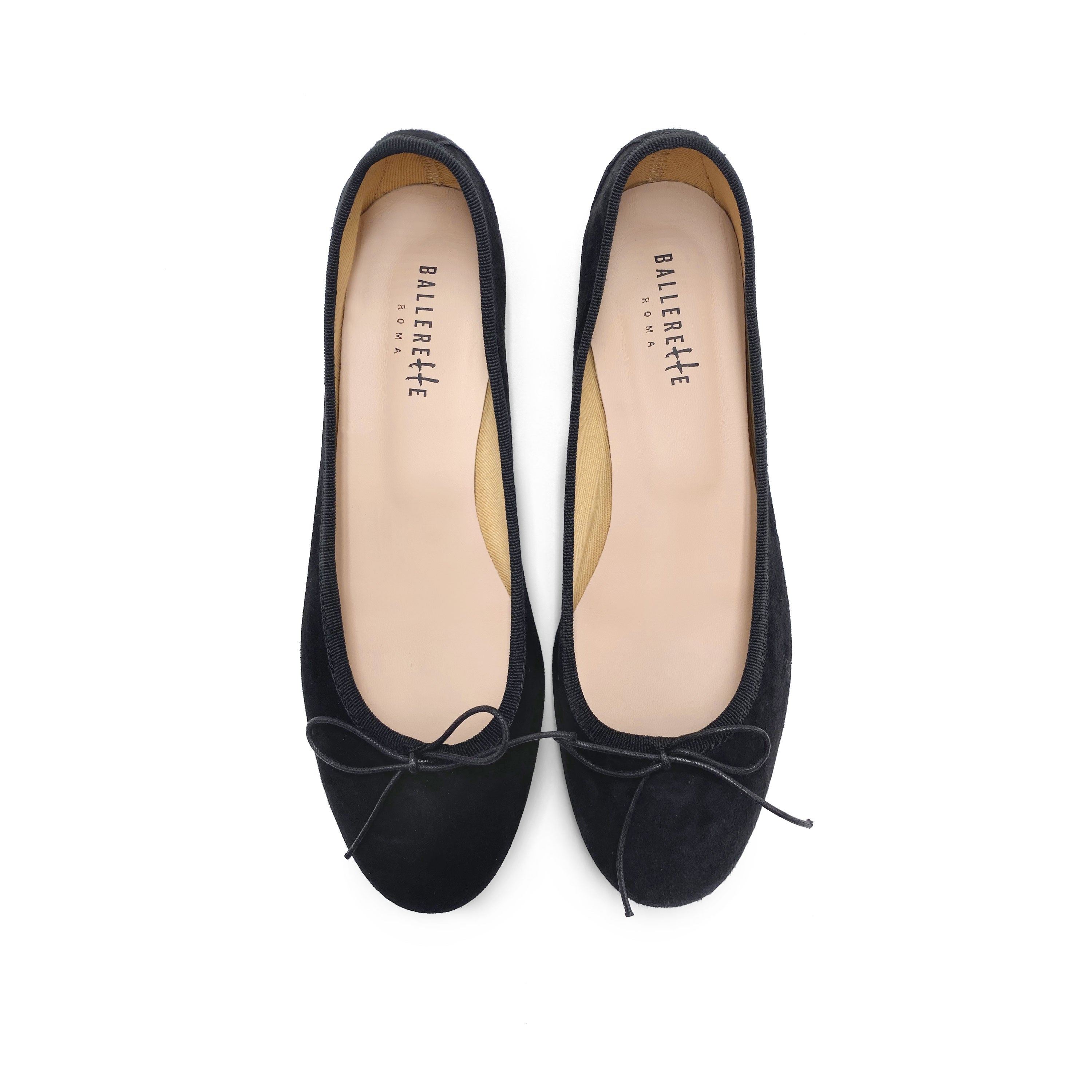 Black suede little heel ballet flats