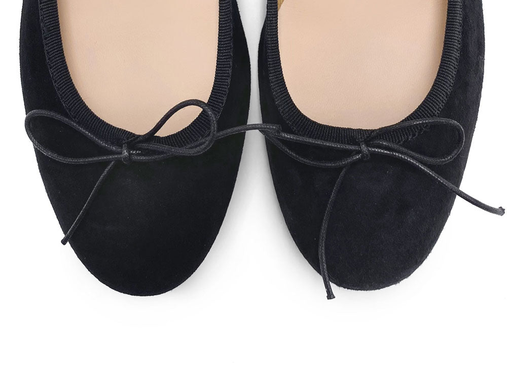 Black suede little heel ballet flats