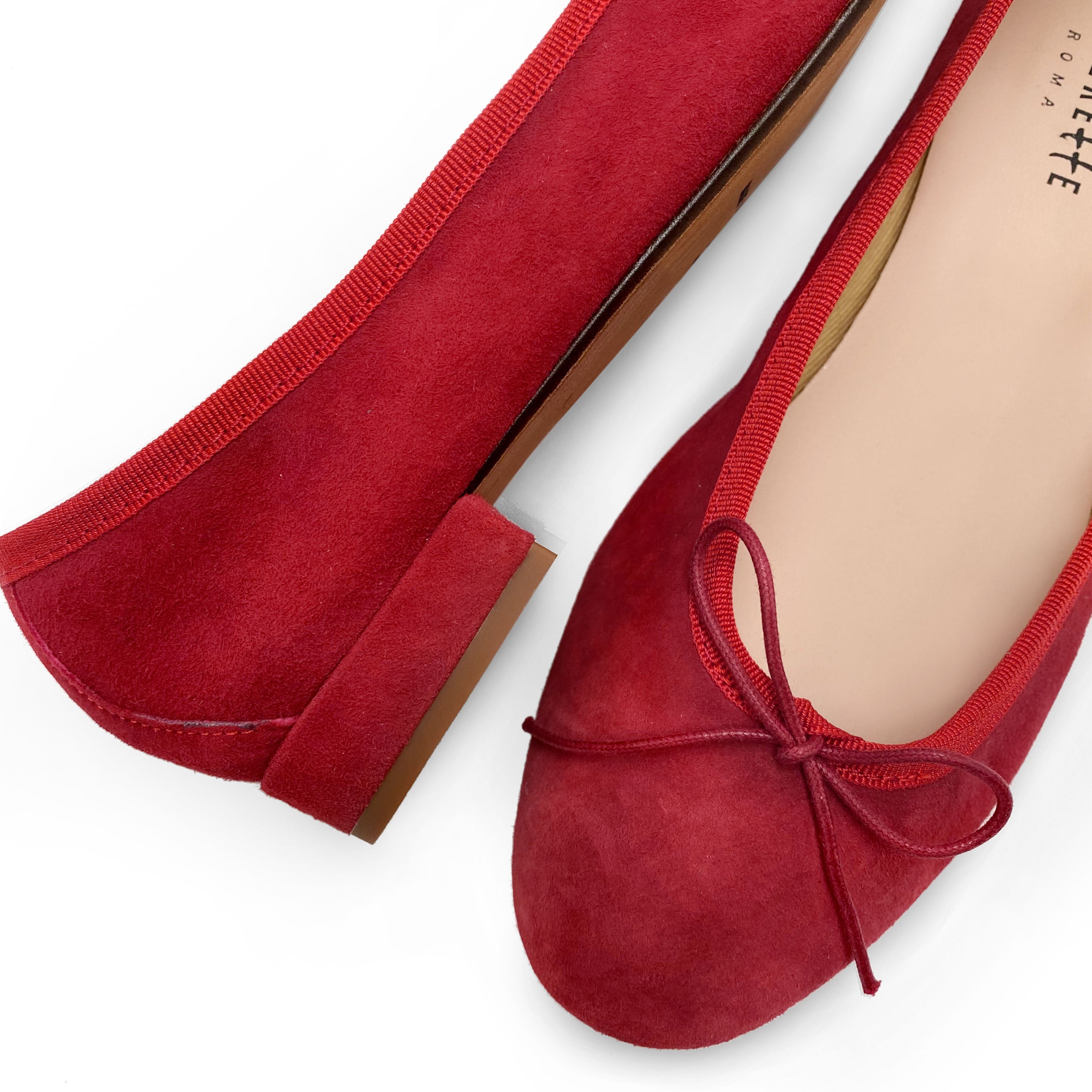 Red suede medium heel ballet flats