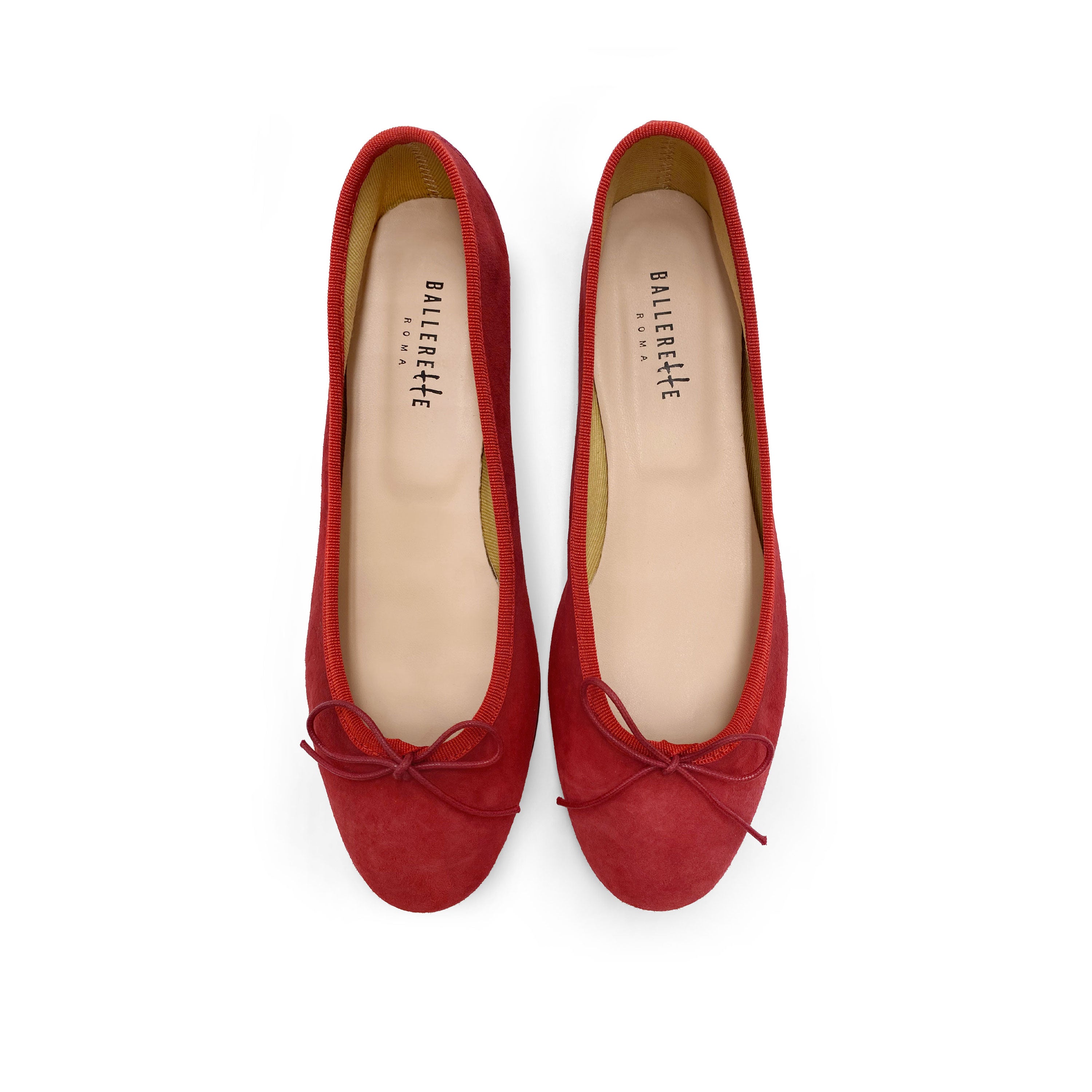 Red suede medium heel ballet flats