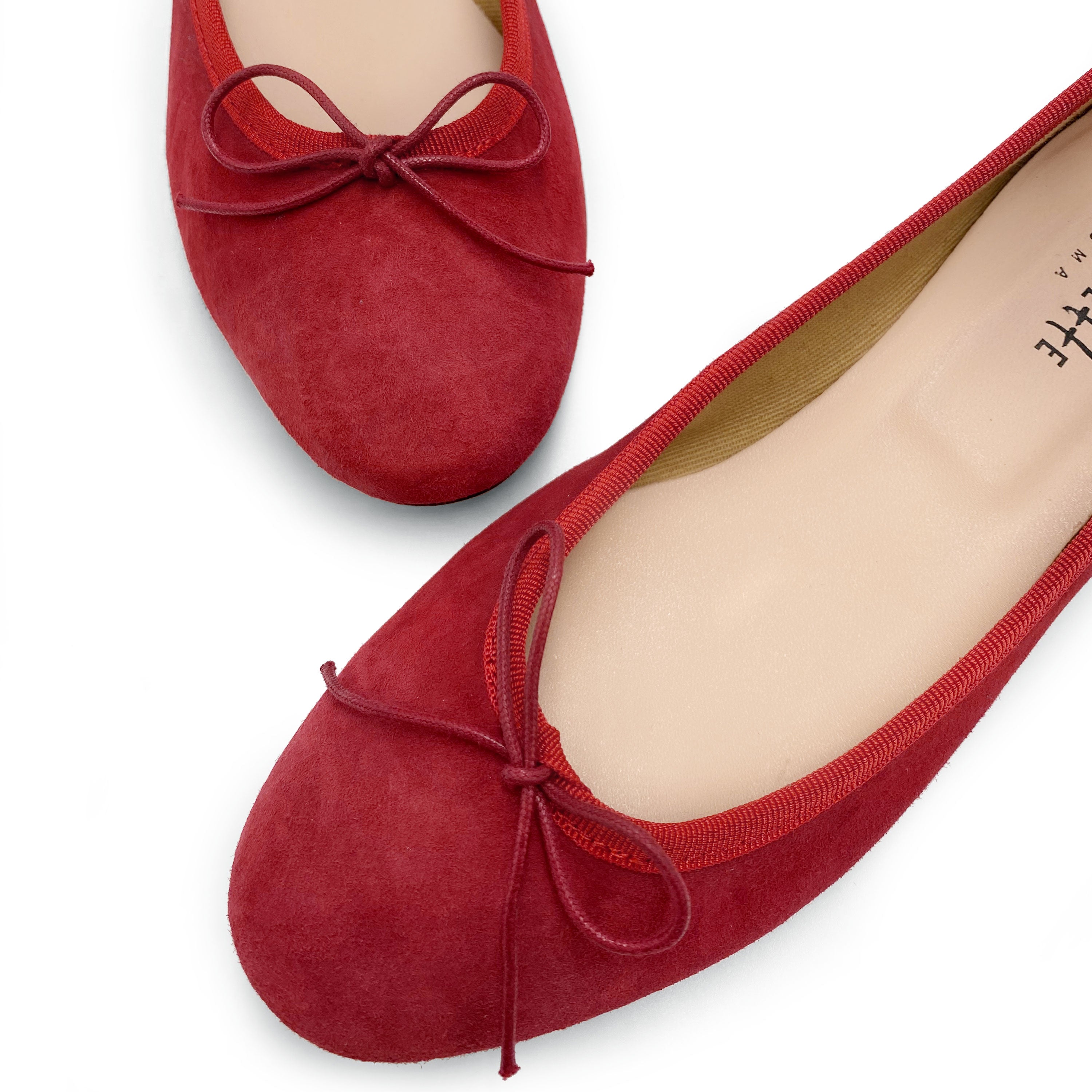 Red suede medium heel ballet flats