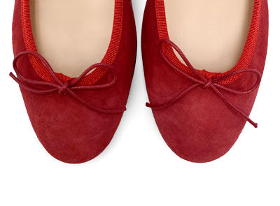 Red suede medium heel ballet flats