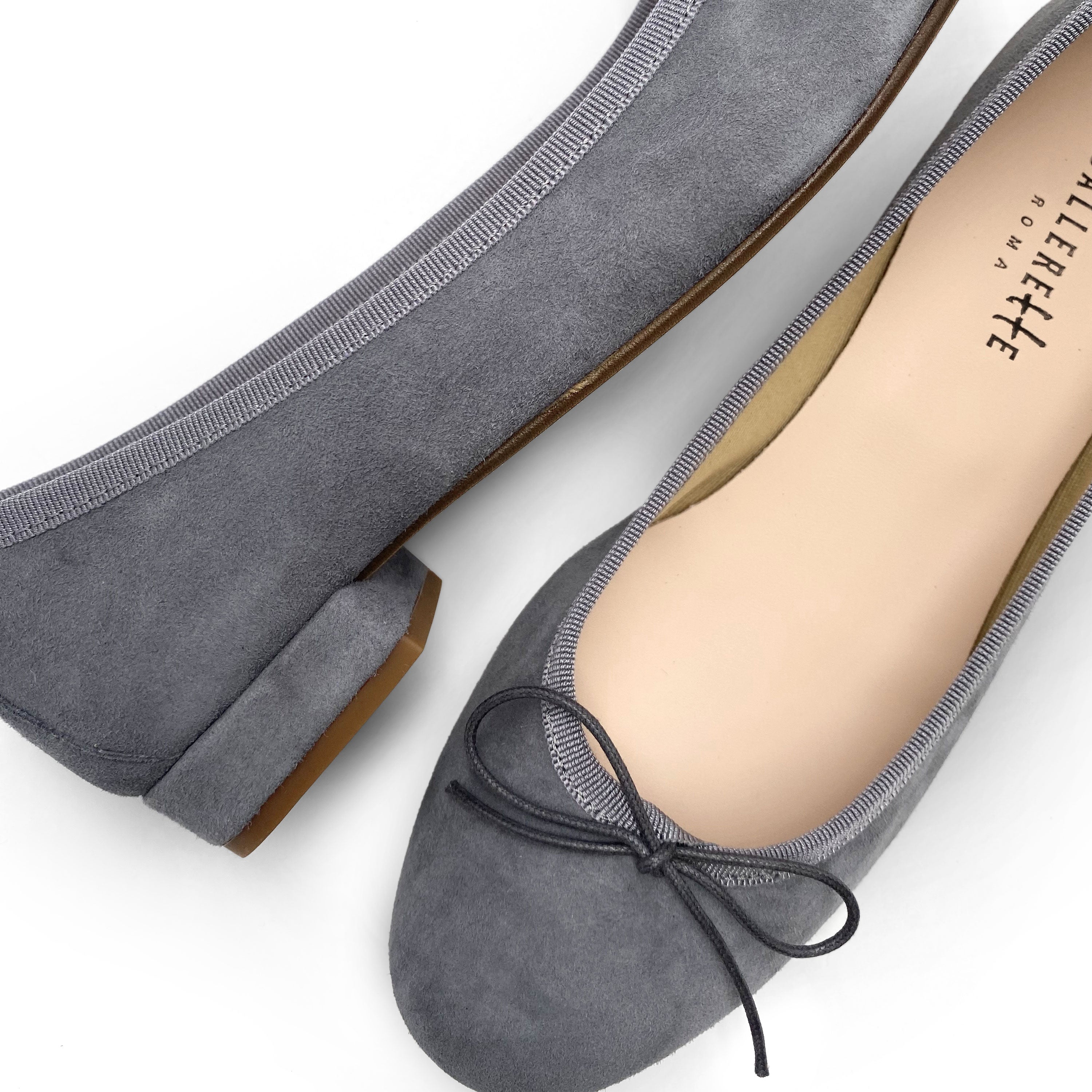 Grey suede medium heel ballet flats