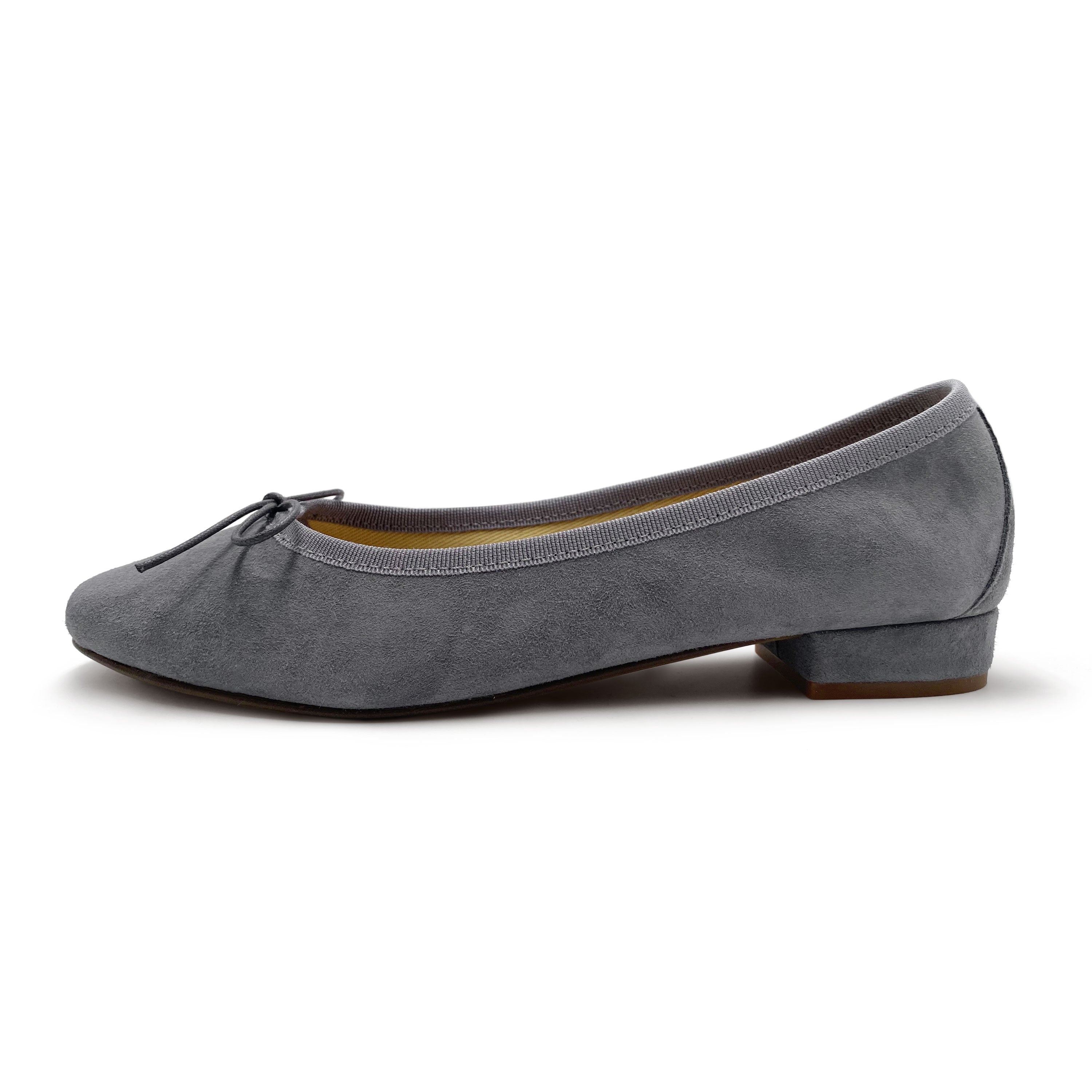 Grey suede medium heel ballet flats