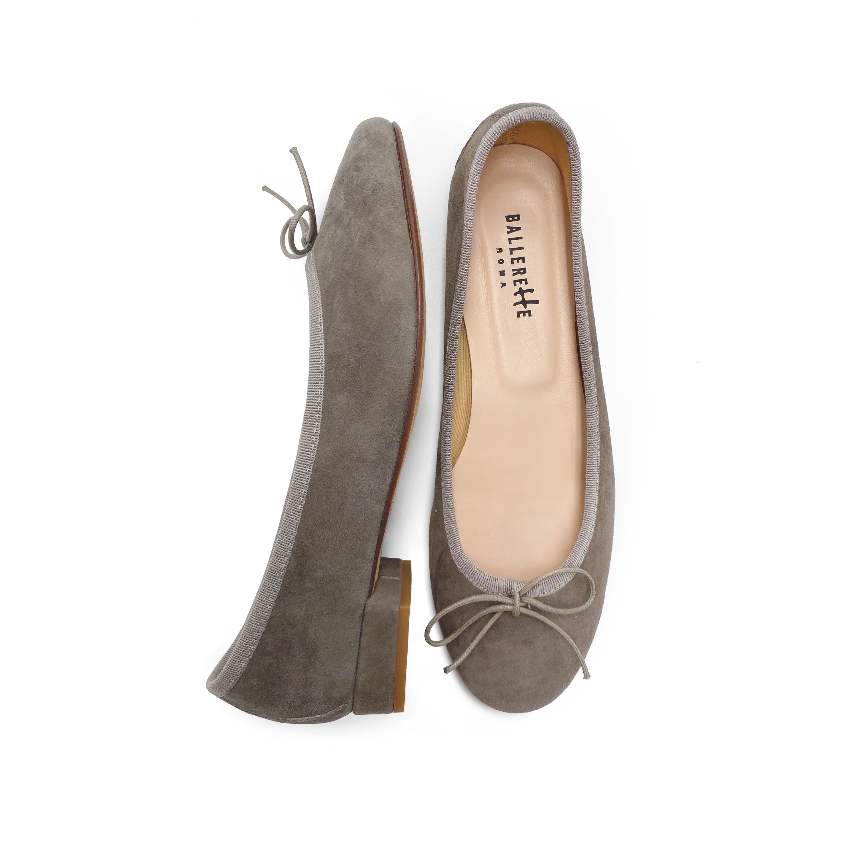 Taupe suede medium heel ballet flats