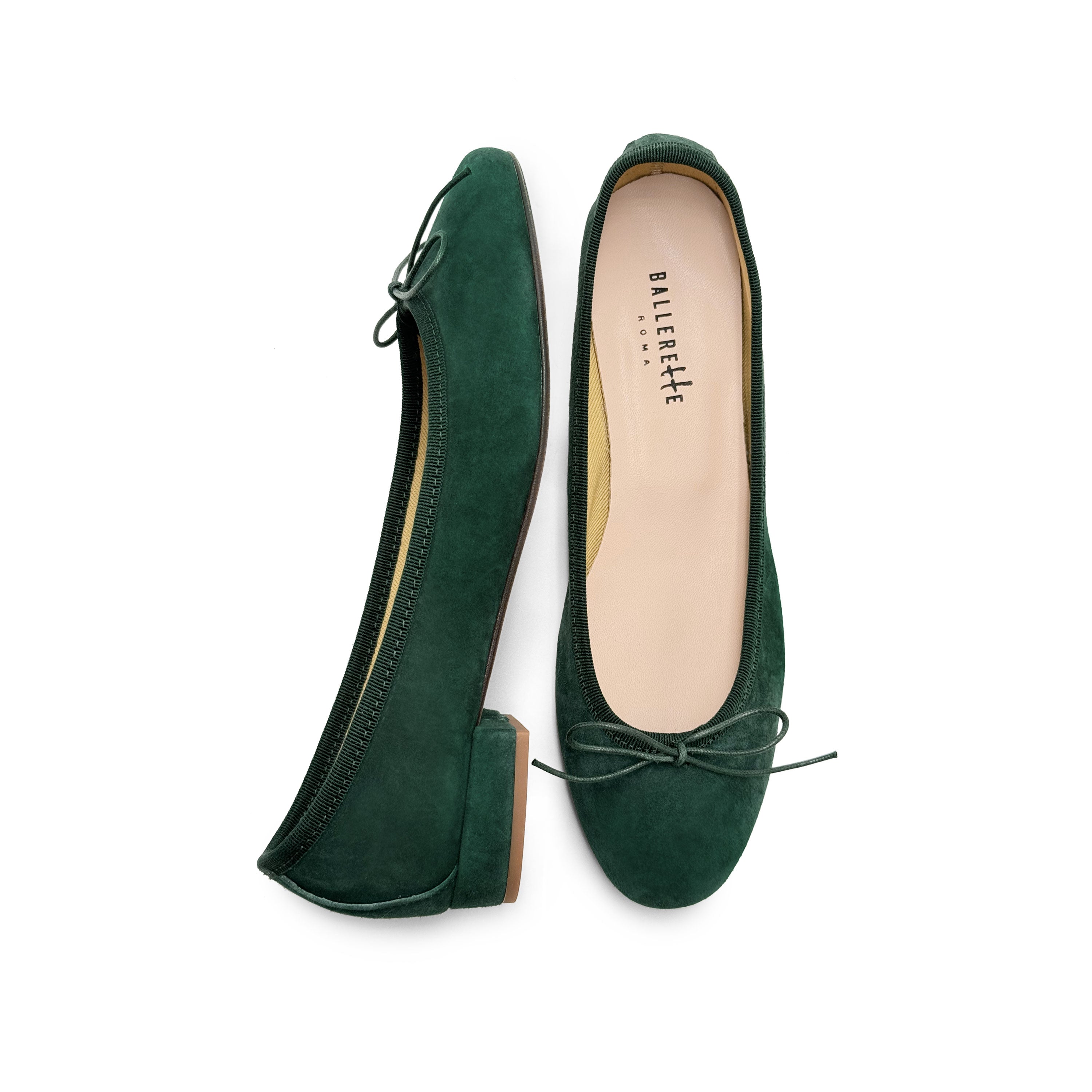 Bottle green suede medium heel ballet flats