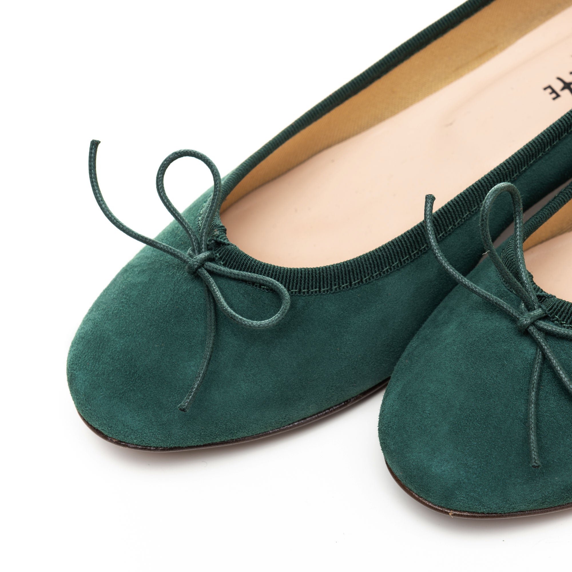 Bottle green suede medium heel ballet flats