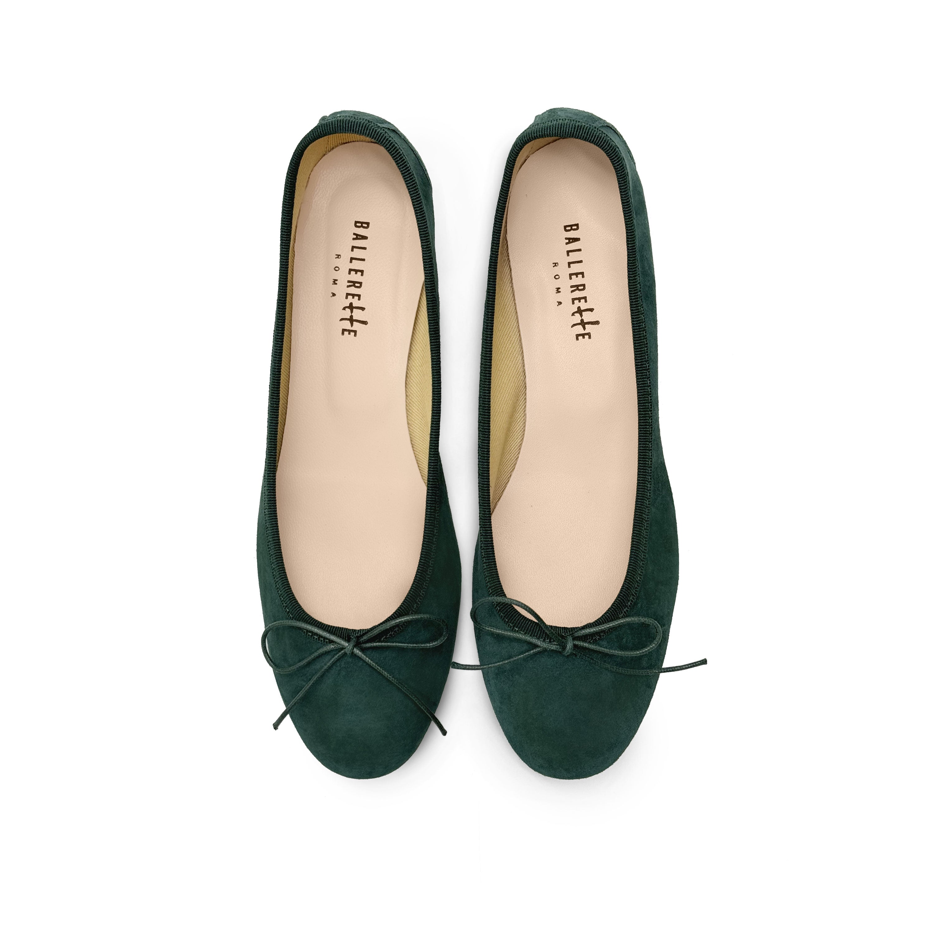 Bottle green suede medium heel ballet flats
