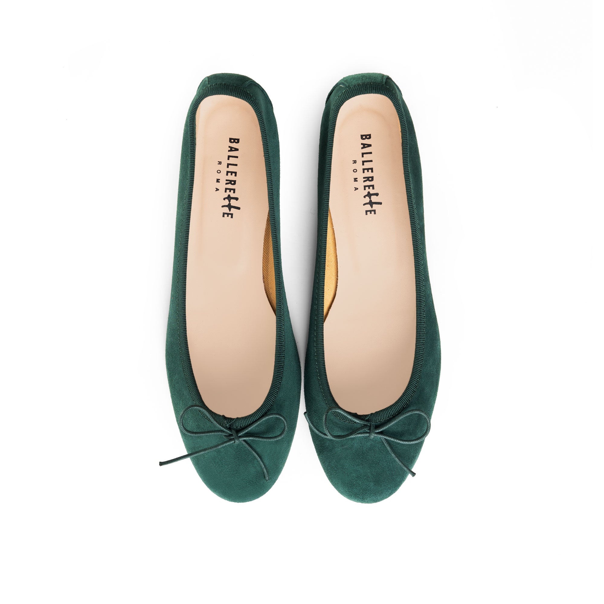 Bottle green suede medium heel ballet flats