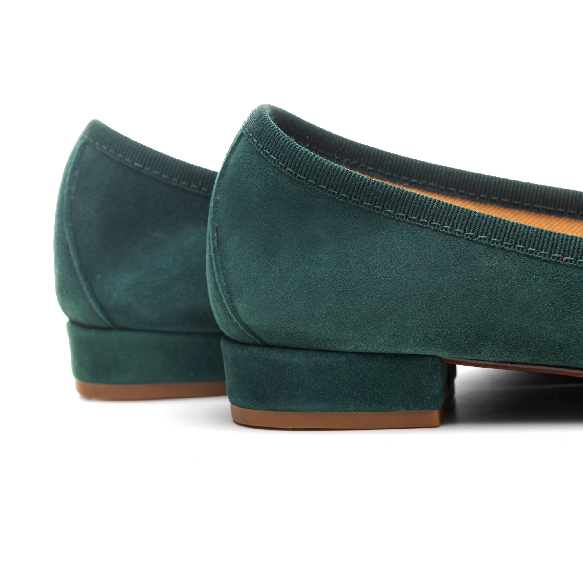 Bottle green suede medium heel ballet flats