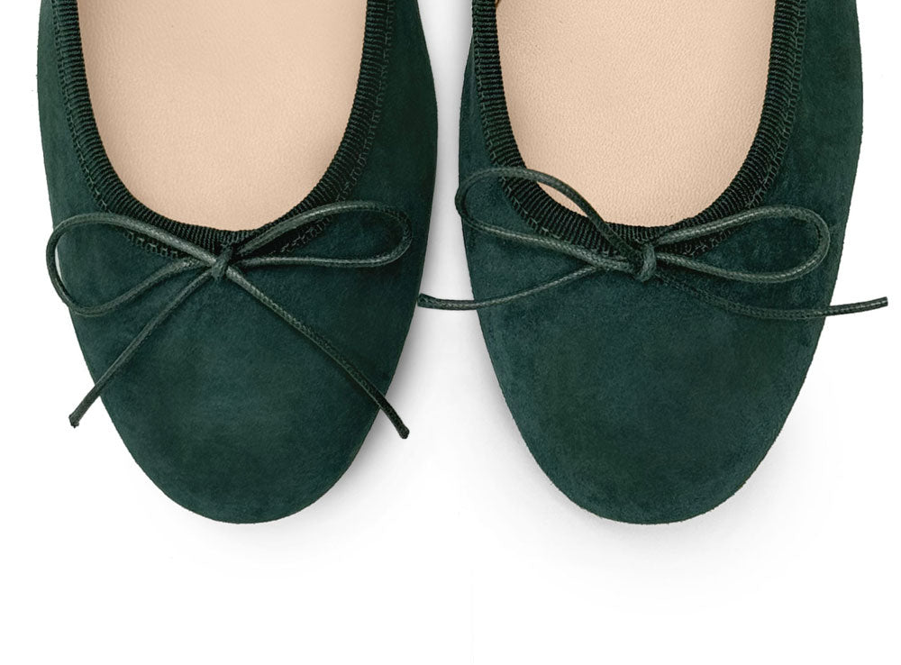 Bottle green suede medium heel ballet flats