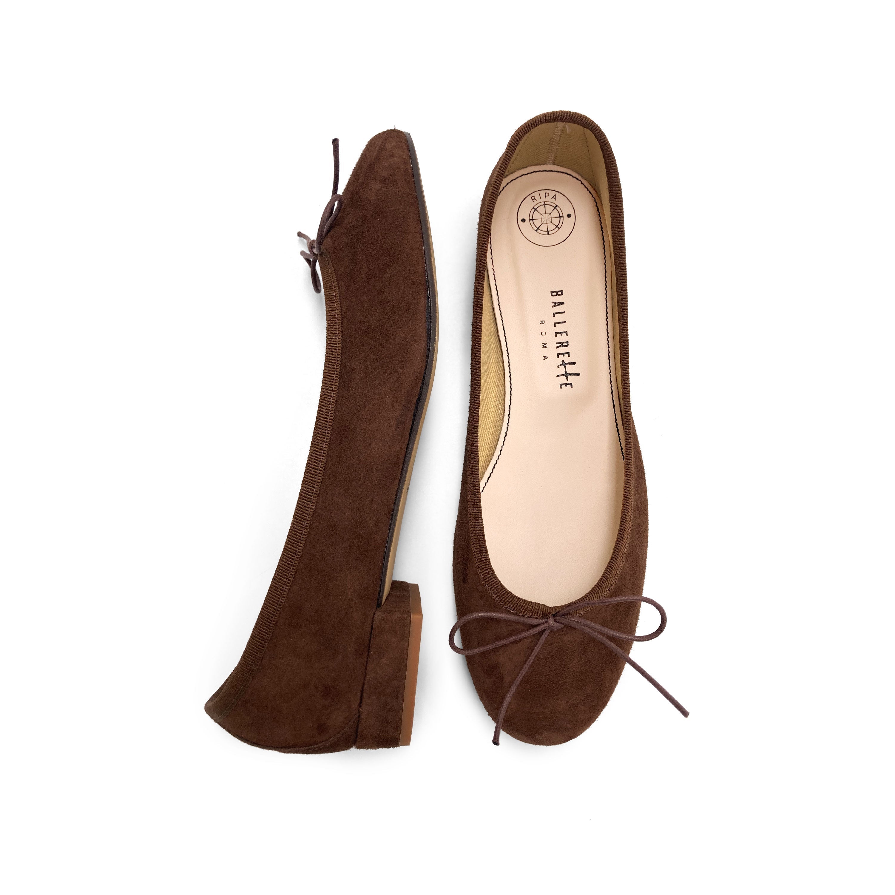 Brown suede medium heel ballet flats