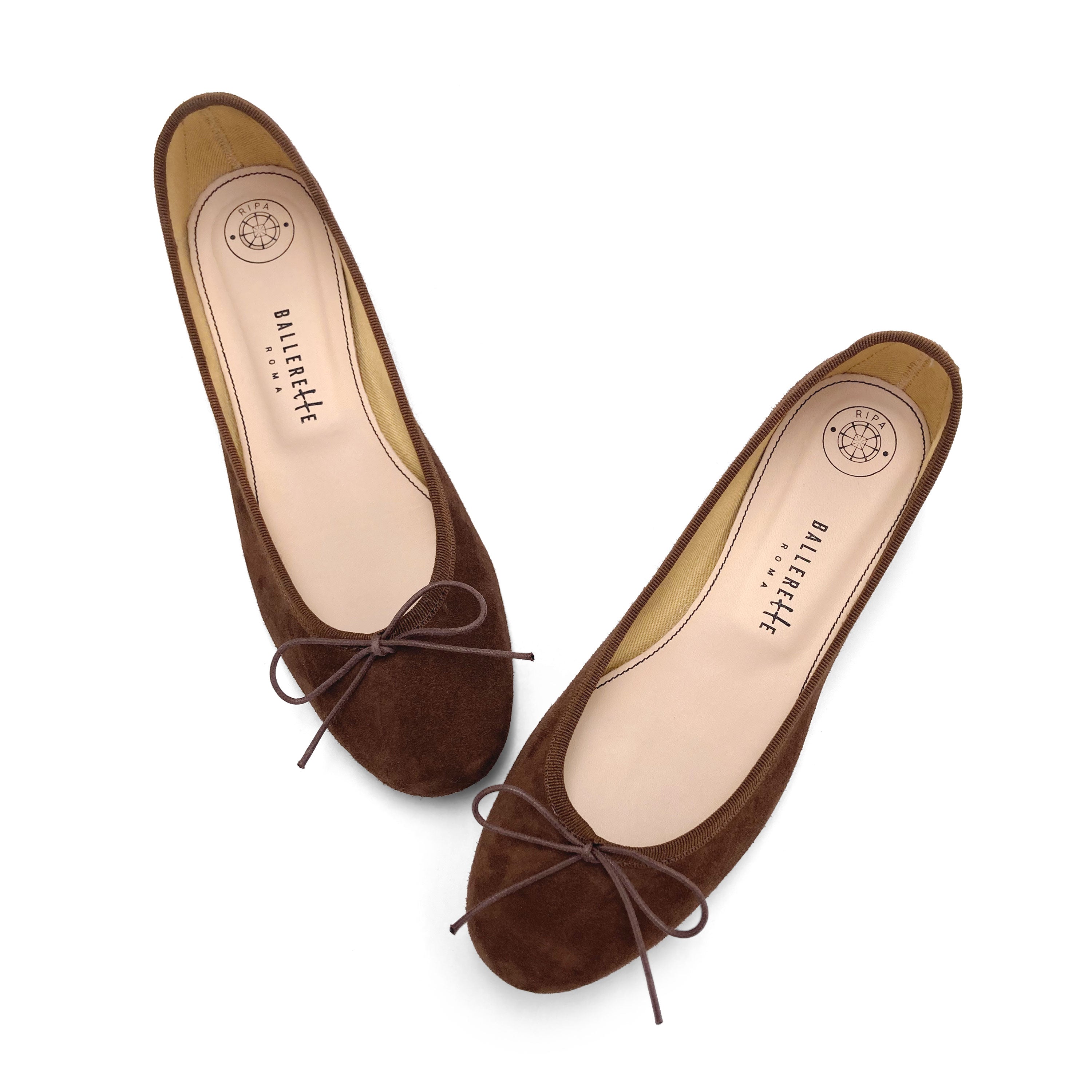 Brown suede medium heel ballet flats