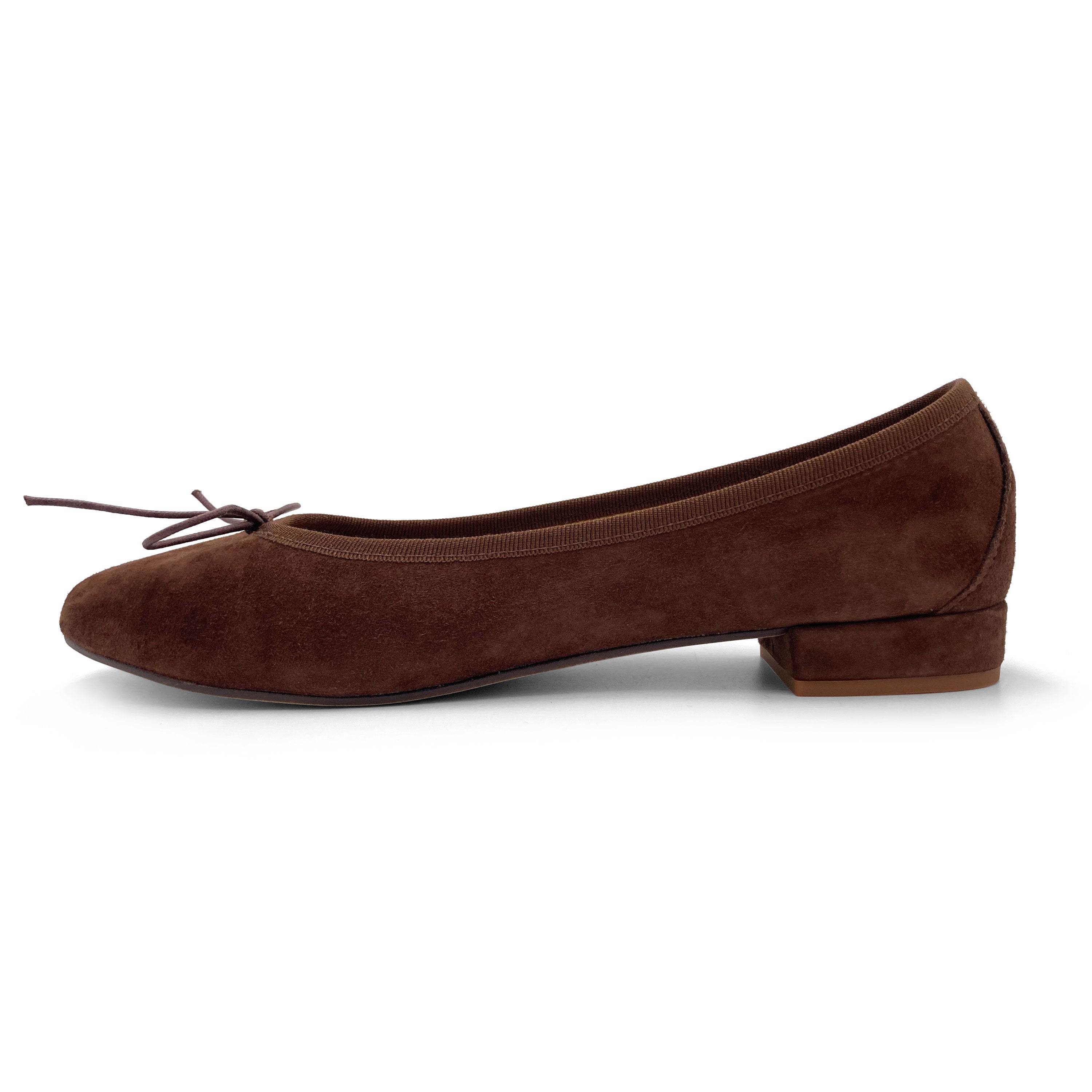 Brown suede medium heel ballet flats