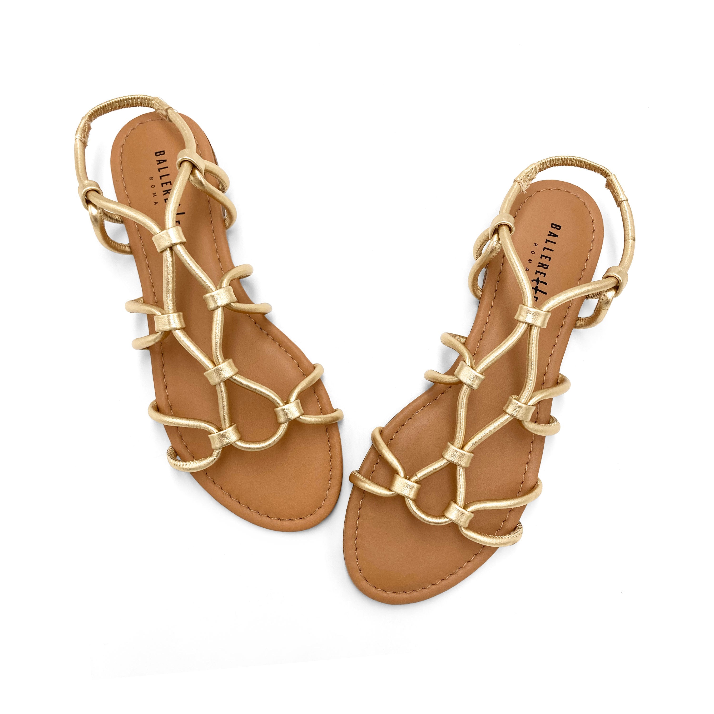 Gold leather gladiator sandals