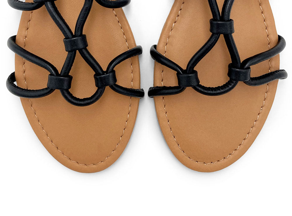 Black leather gladiator sandals