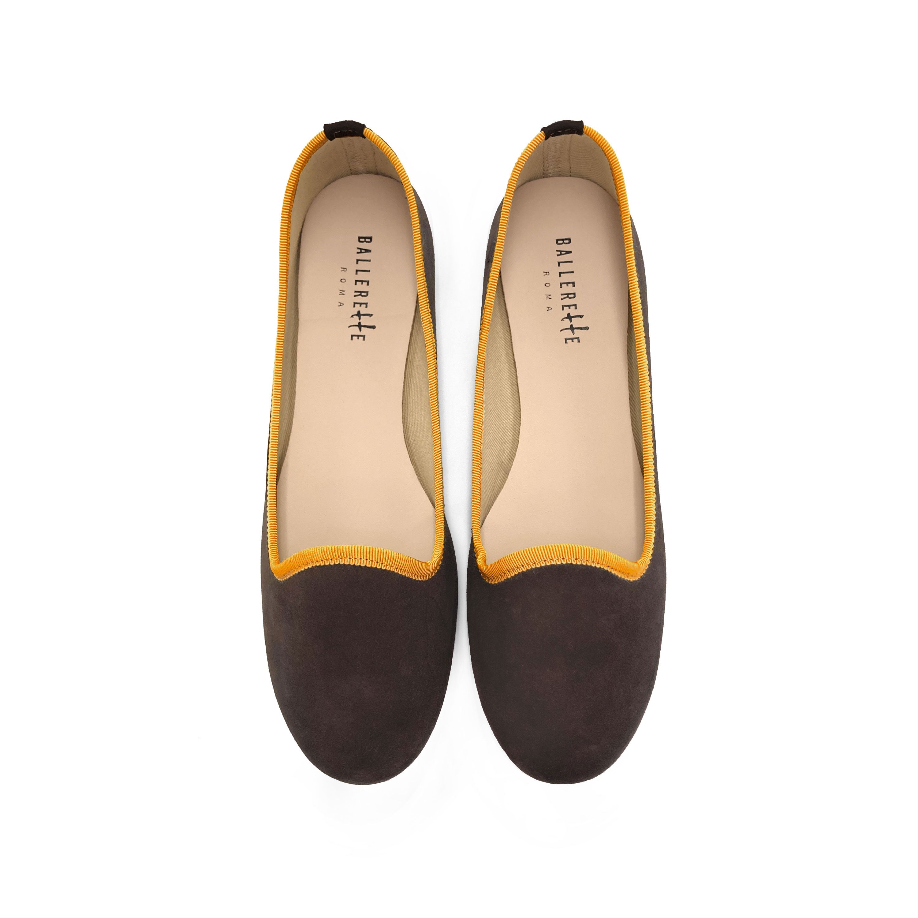 Women loafers in dark brown suede with ochre details