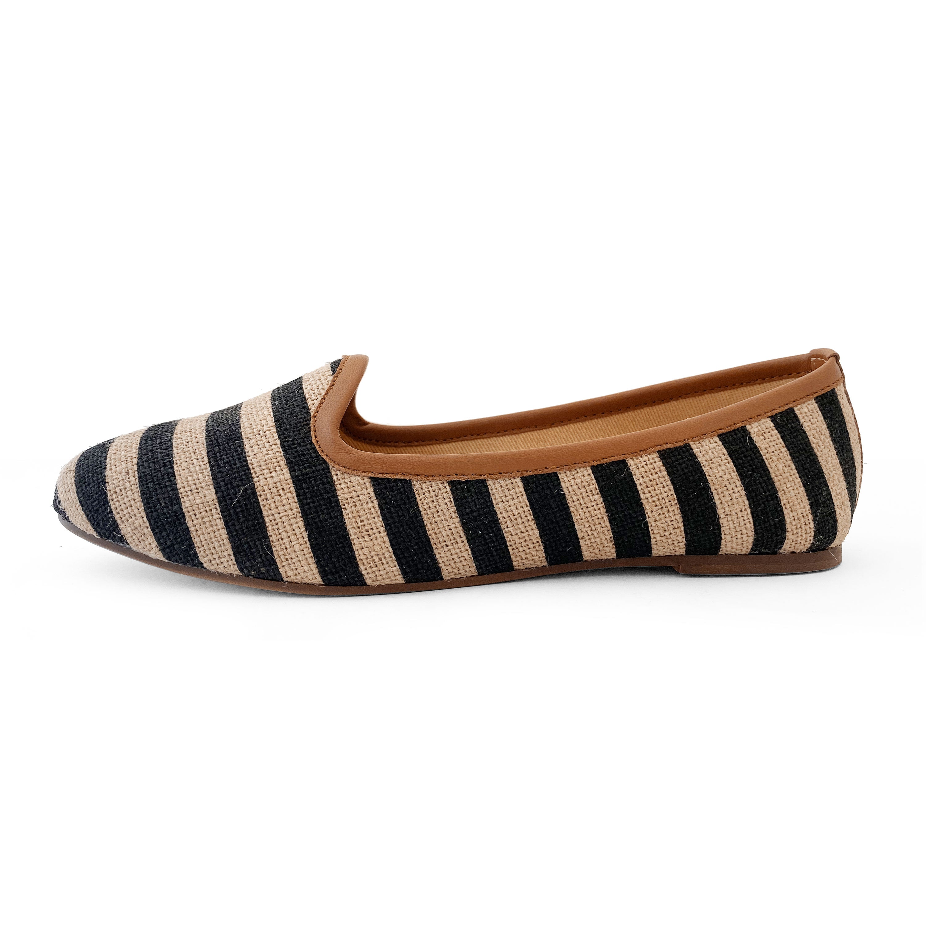 Black striped jute loafers