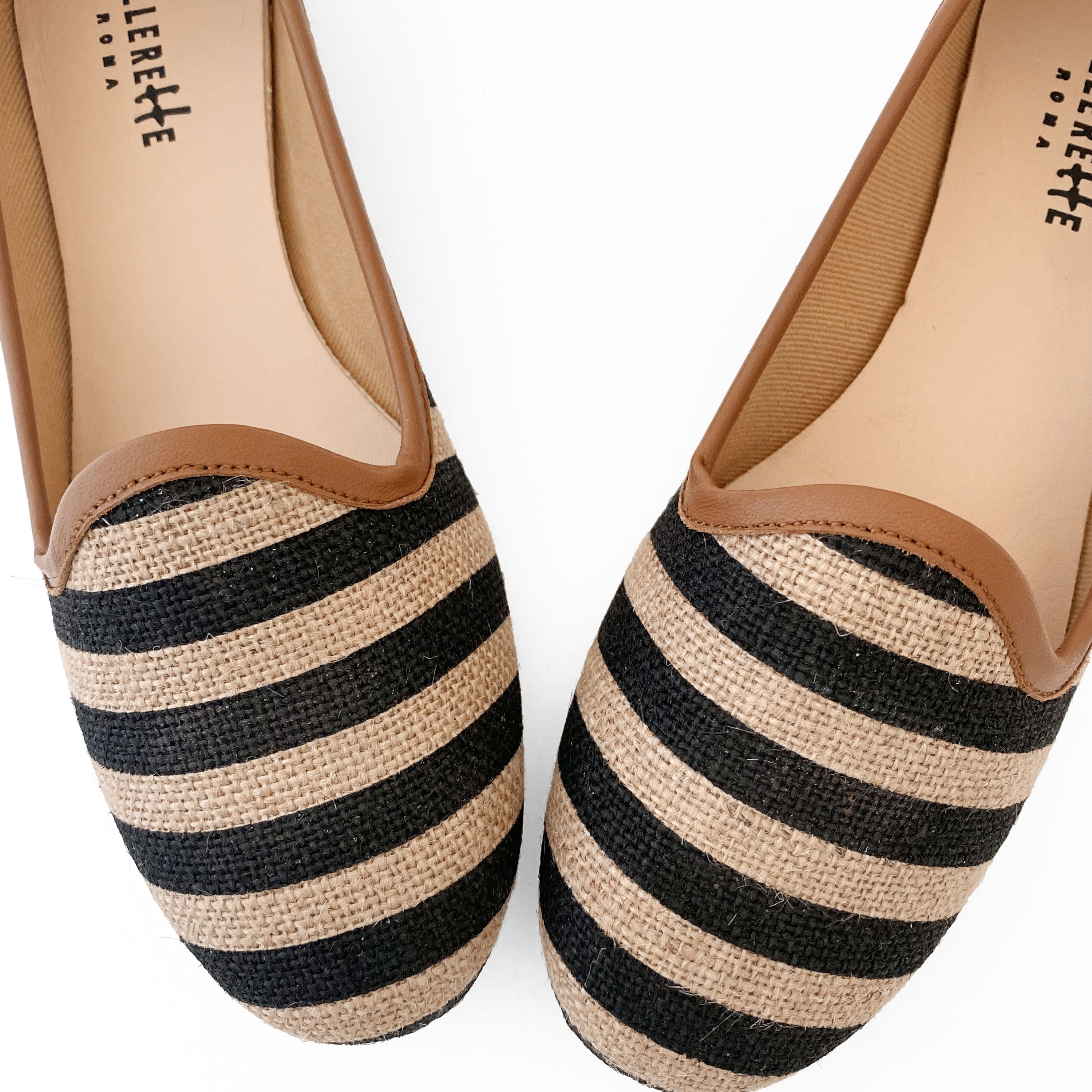 Black striped jute loafers