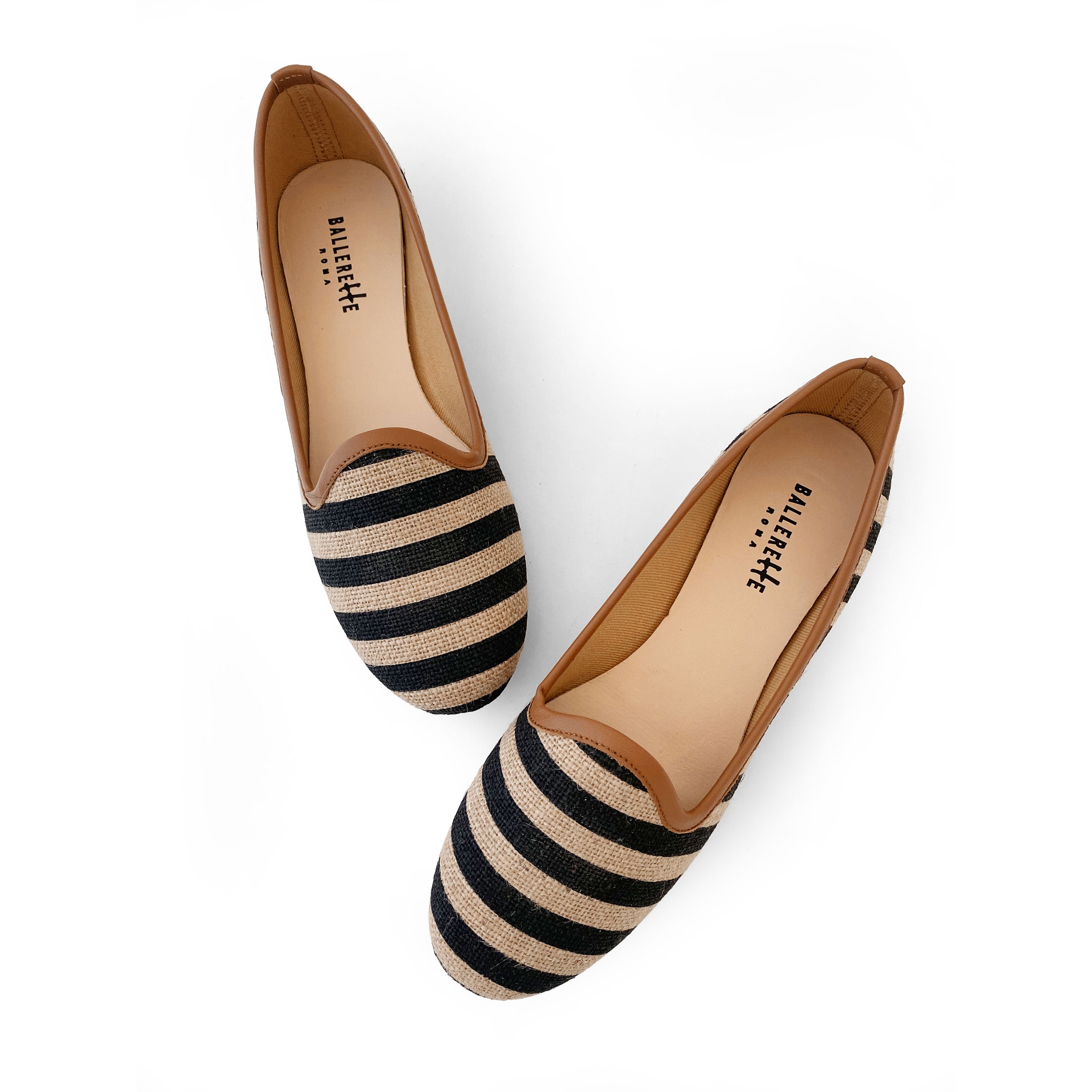 Black striped jute loafers